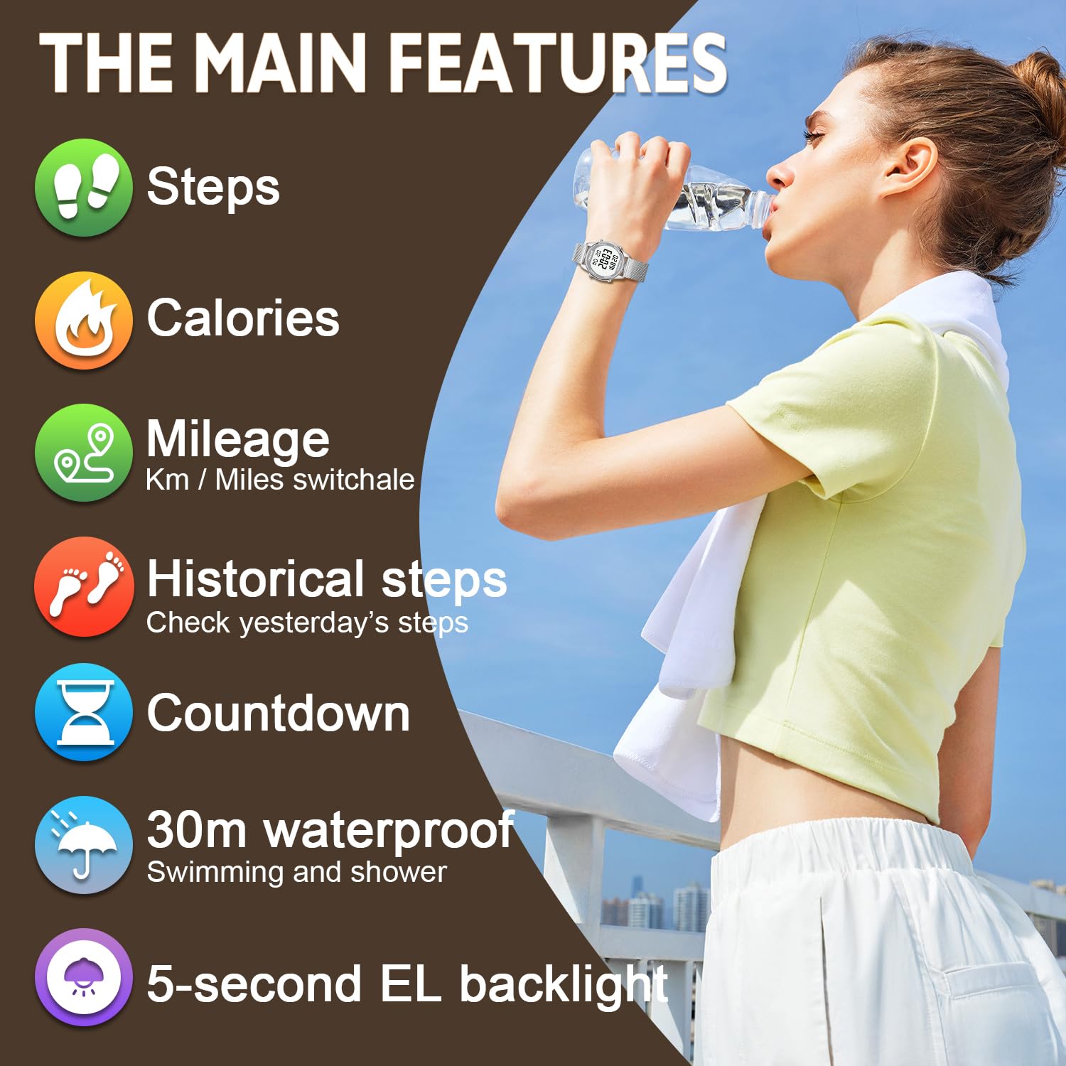 TIMEURE Pedometer Watch Women | Step Counter, No App Needed