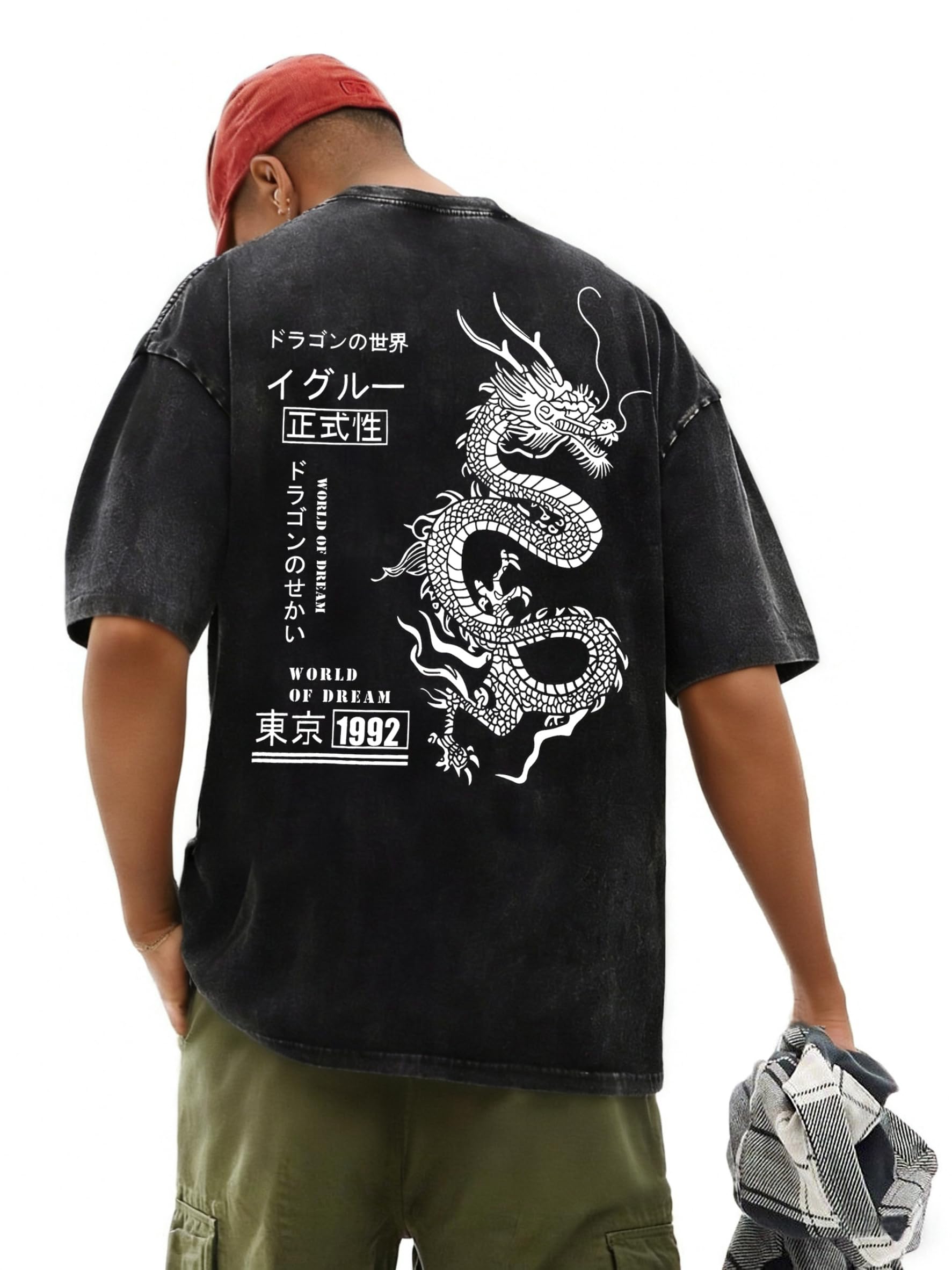UOUA Men's Graphic Tees Washed Oversized Short Sleeve T-Shirts - UOUA Official Product View 2