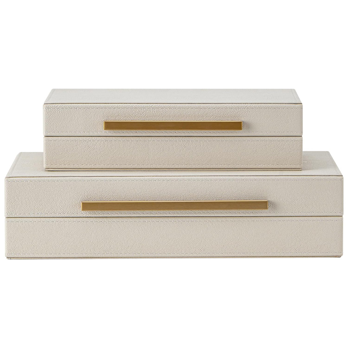Set of 2 Beige Shagreen Decorative Storage Boxes with Gold - SYYSY Official Imagery - 1