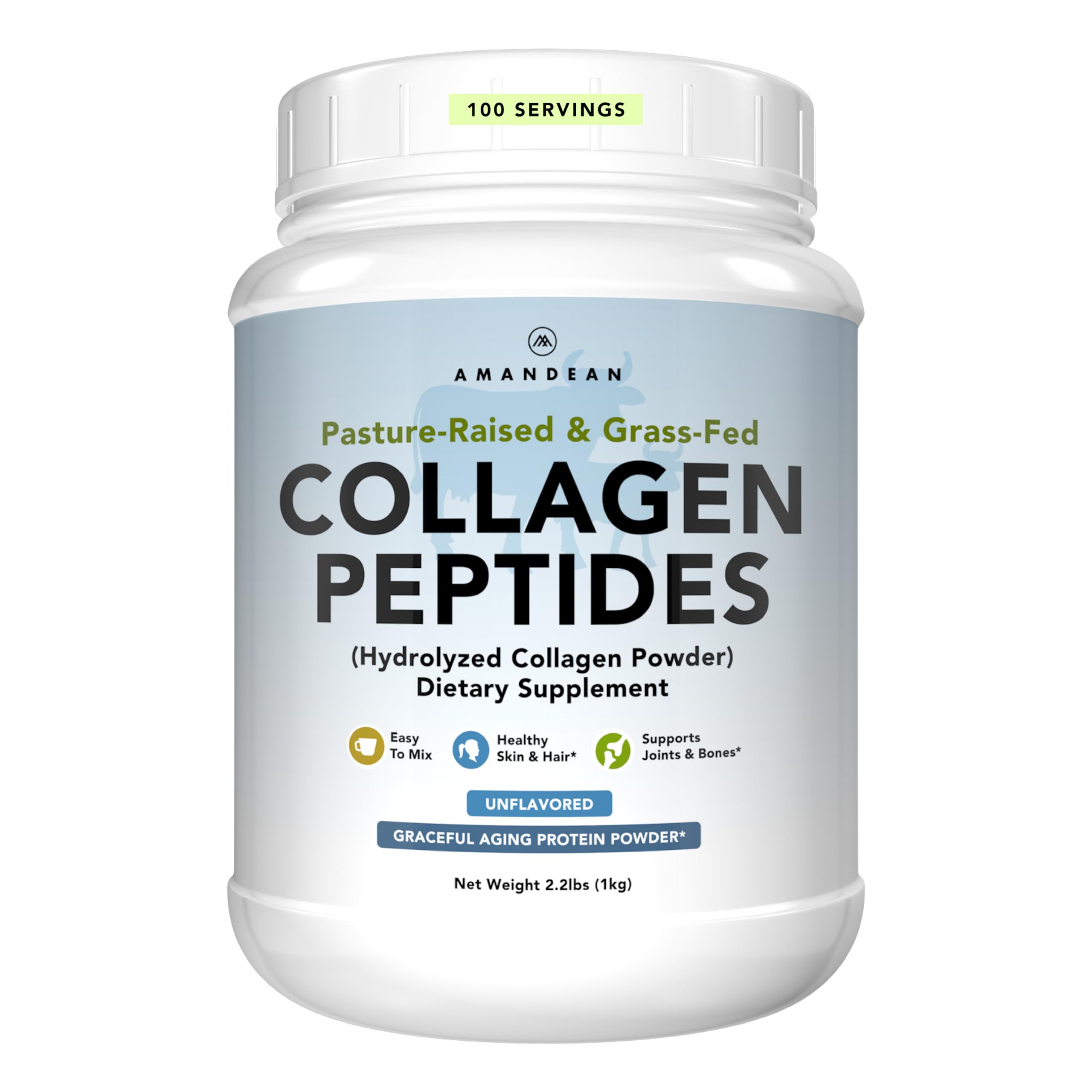 AMANDEAN Collagen Peptides Powder Grass Fed Hydrolyzed Type - AMANDEAN Official Imagery - 1