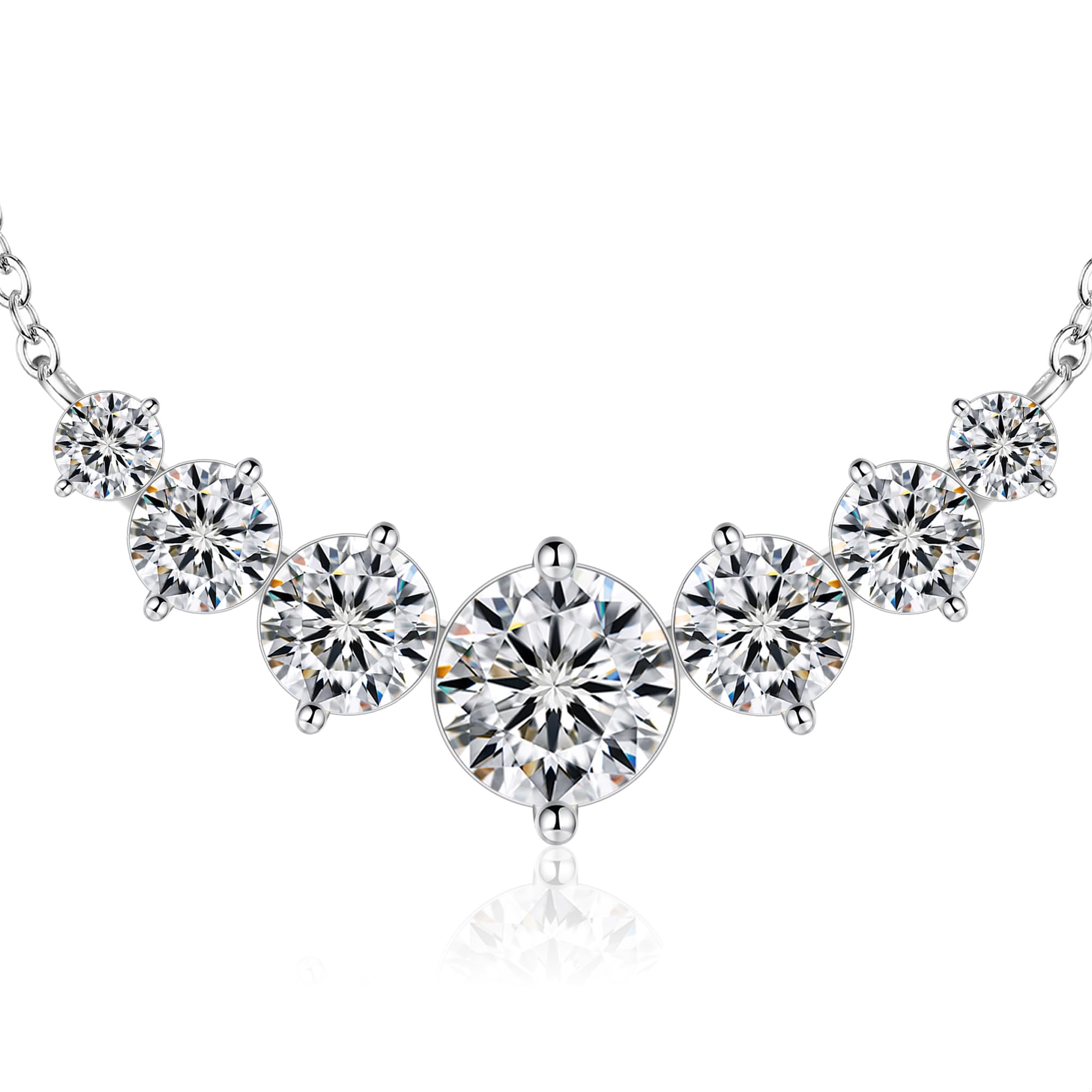 7 Stones Moissanite Necklace for Women, 18K Gold Plated Sterling - Product Imagery