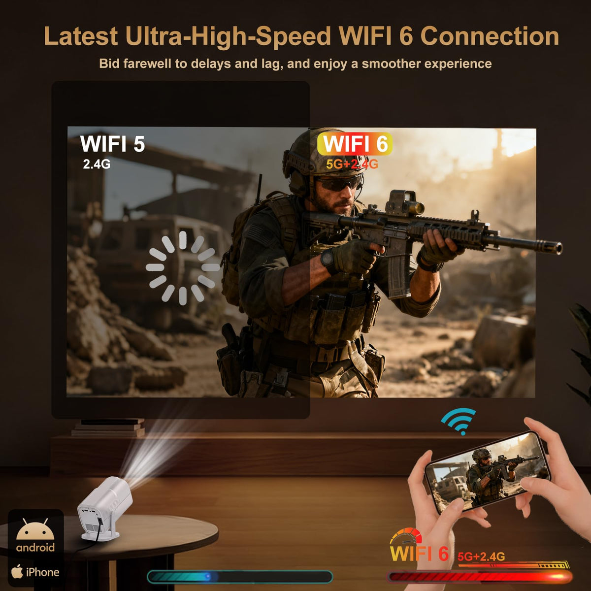 Built in APPS Electric Focusing Mini Projector With Wifi And - FIGYK Official Imagery - 6