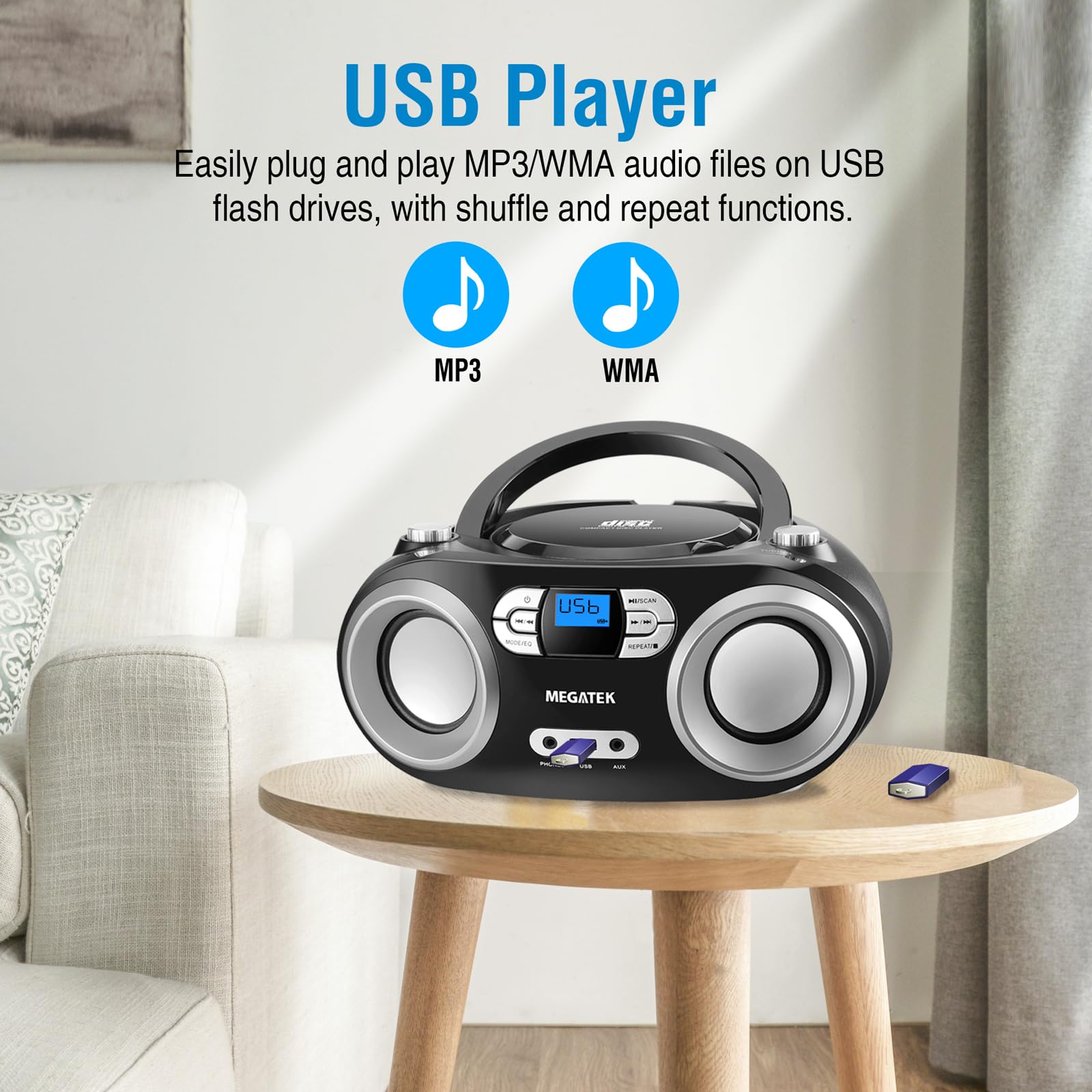 MEGATEK Portable CD Player Boombox Bluetooth FM Radio