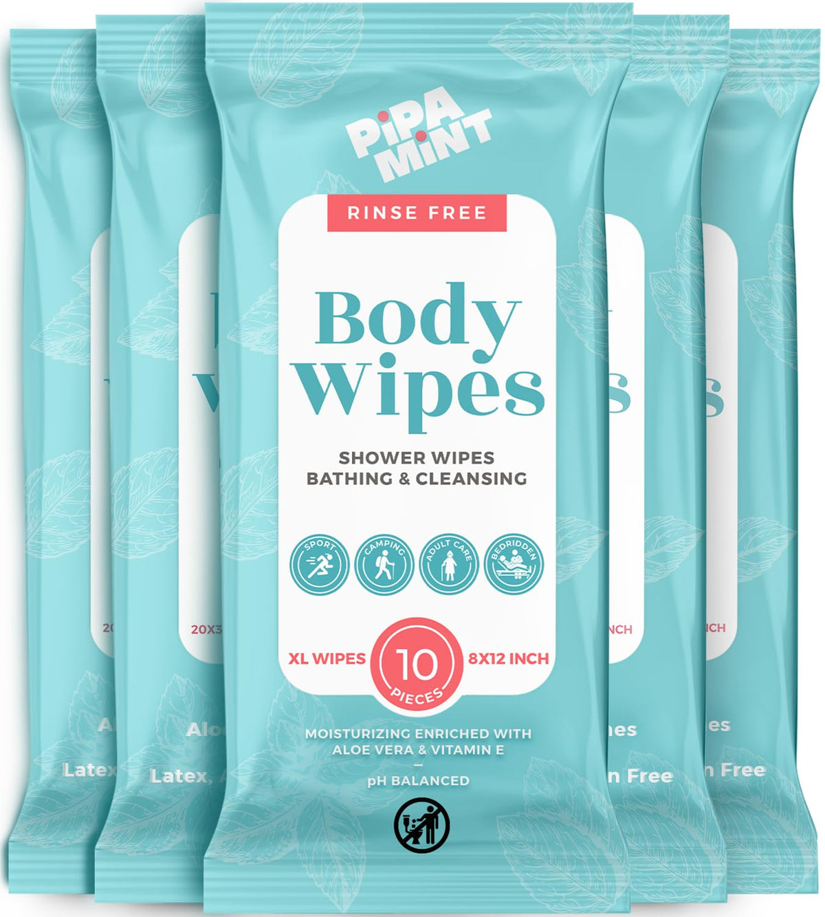 Body Wipes XL Shower Wipes Body Wipe for Adults Bathing - PIPA MINT Official Imagery - 2