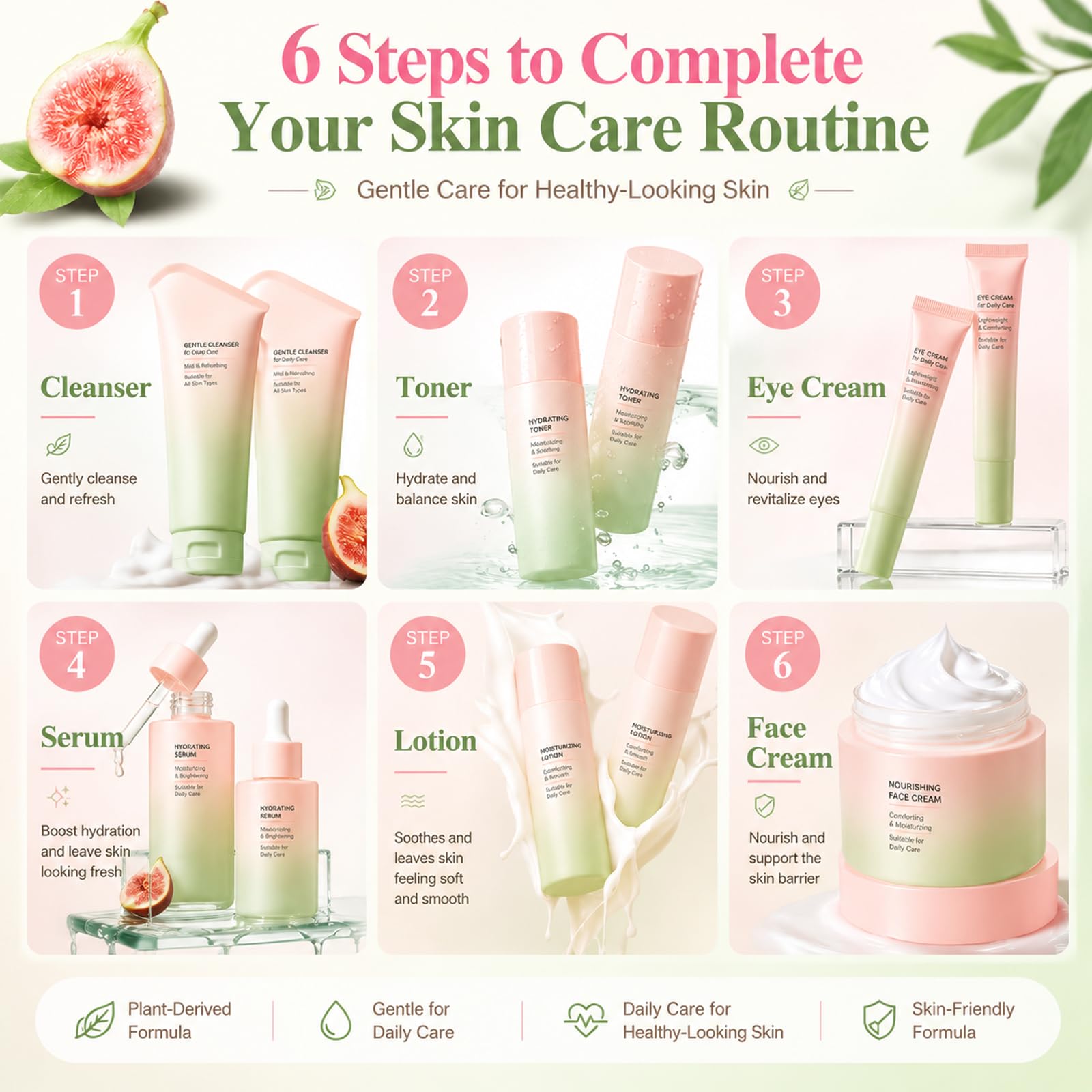 6PCS Figs Korean Skin Care Set, Moisturizing Korean Facial Kits - Jiakale