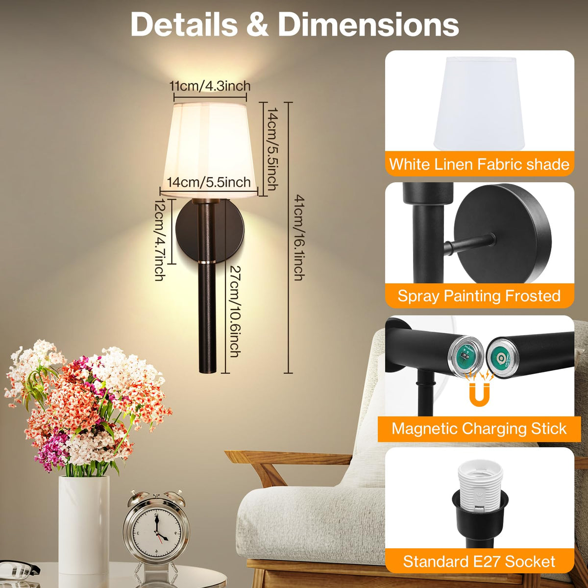 Battery Operated Wall Sconce Set of 2 5200mAh RGB Wireless - Bawoo Official Imagery - 7