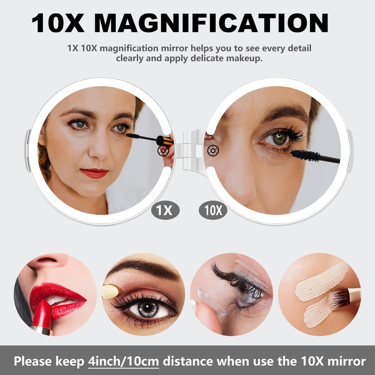 96 LEDs Folding Rechargeable and 10x Magnification Makeup - VANRIOS Official Imagery - 4