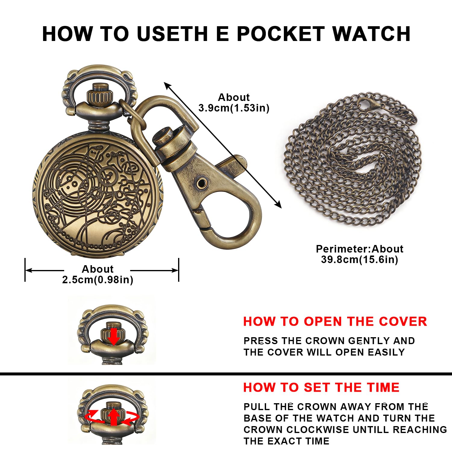 Tiong Vintage Quartz Pocket Watch – Keychain & Necklace