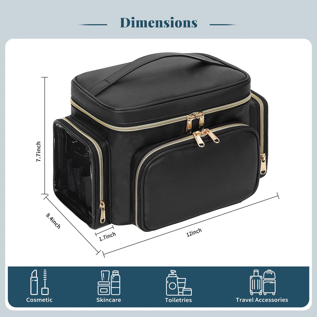 Large Makeup Bag Travel Makeup Cosmetic Bag for Girls Black - Bagmoly Official Imagery - 4