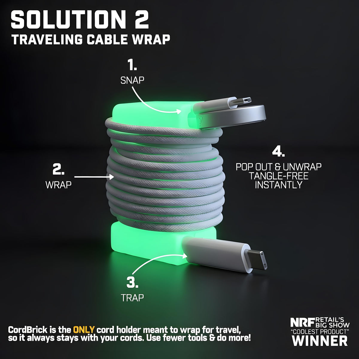 Glowing Silicone Steel Weighted Cable Holder for Nighstand - CordBrick Official Imagery - 4
