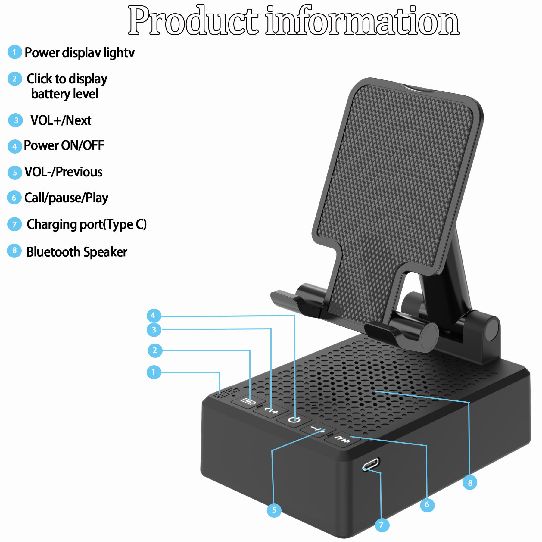 Mahensy Cell Phone Stand with Wireless Bluetooth Speaker, Adjustable Angle,Folda - Mahensy Official Product View 5