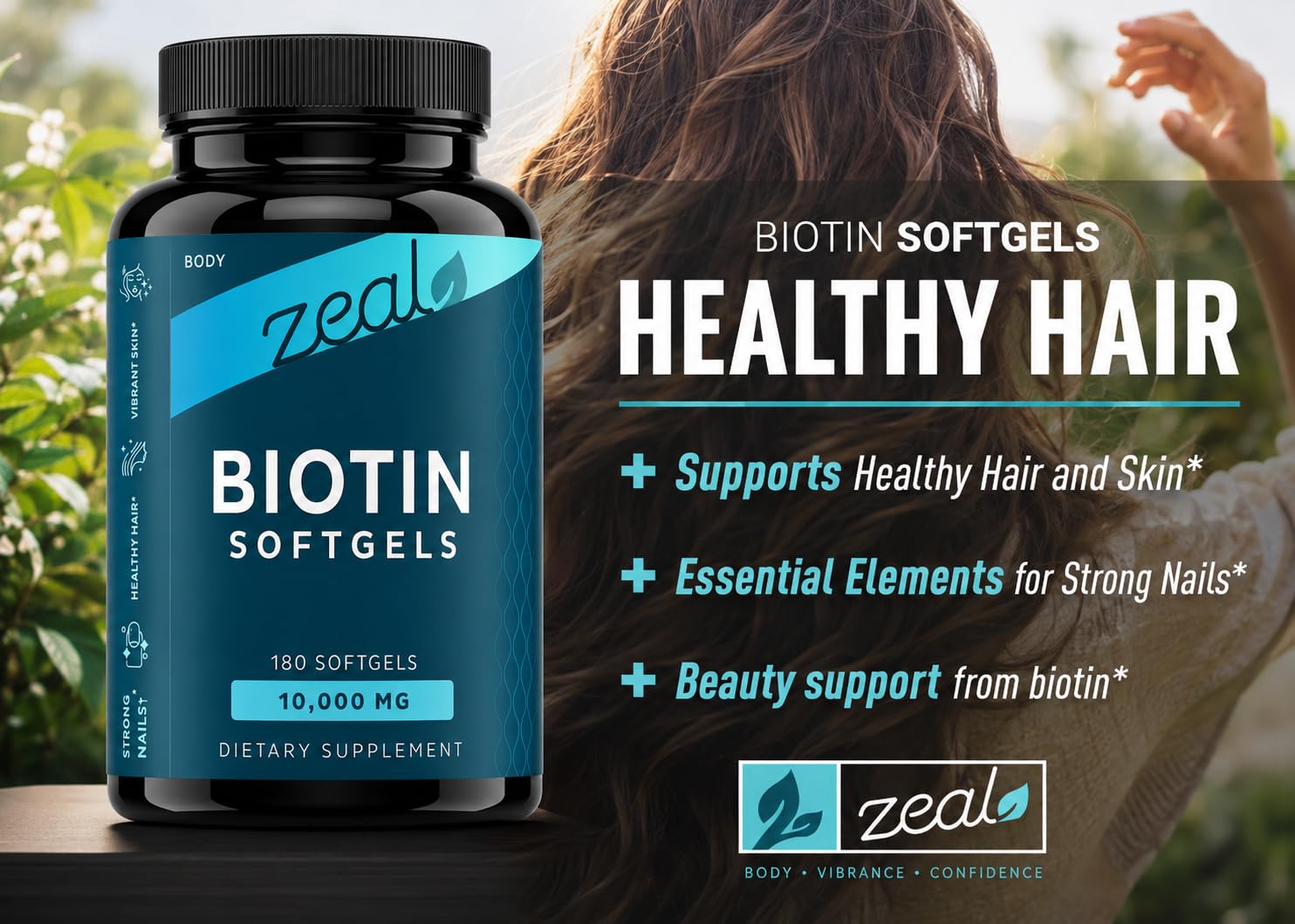Zeal Biotin 10000mcg Oil Softgels - Zeal Naturals Official Imagery - 4