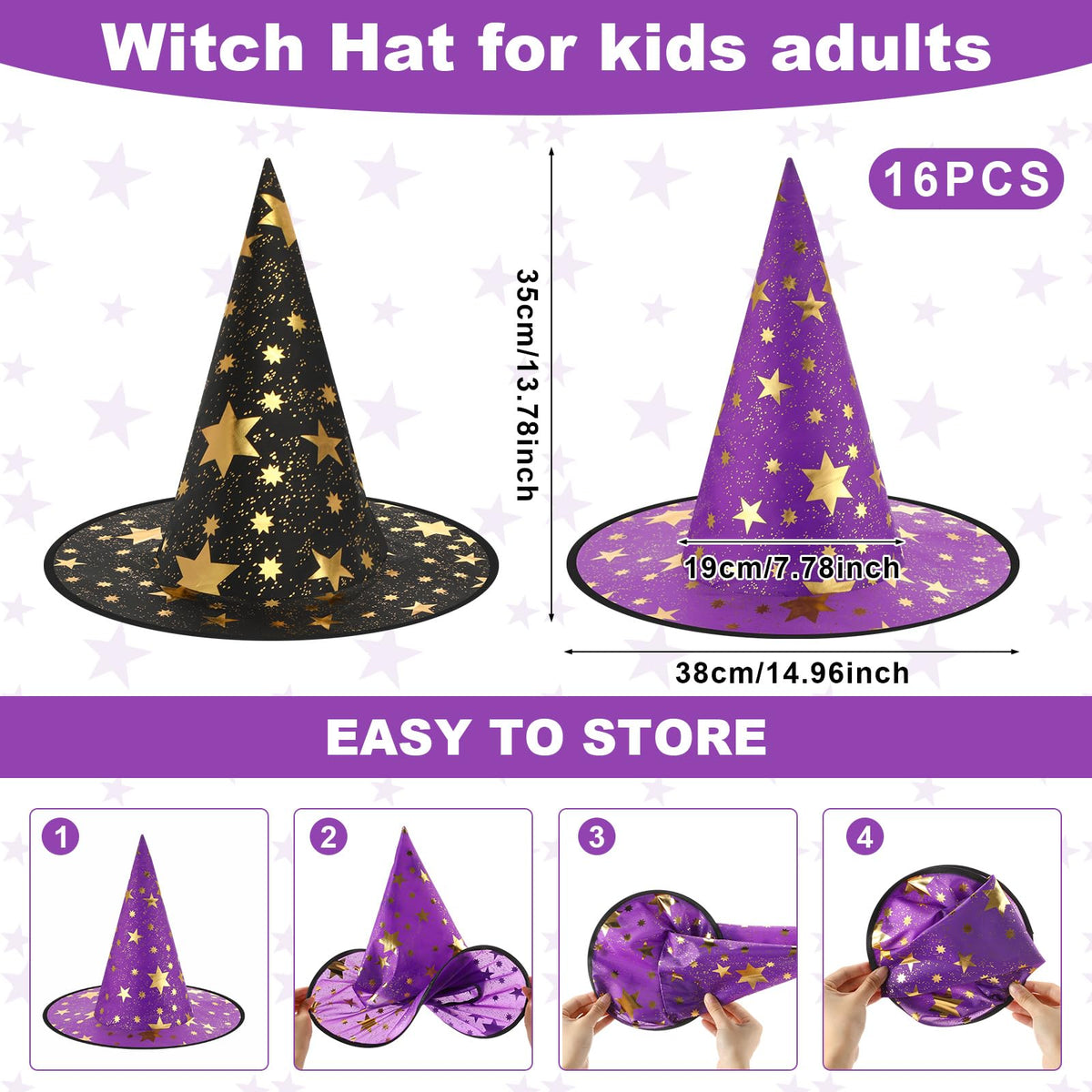 Newcotte 16 Pcs Witch Hat Halloween Costumes for Women Men - Newcotte Official Imagery - 3