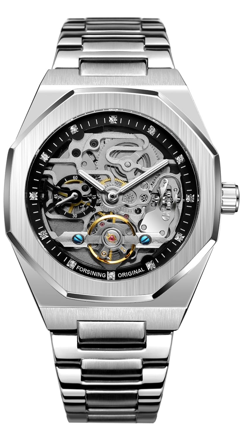 FANMIS Men's Automatic Skeleton Watch Stainless Steel Band - Product Imagery