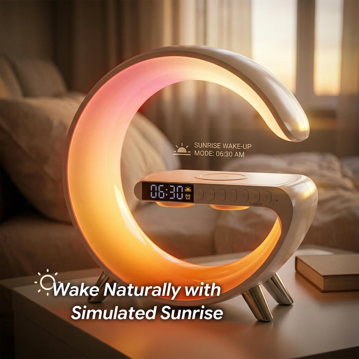 Smart LED Table Lamp Alarm Clock for Bedroom with Wireless - Hirsionsan Official Imagery - 4