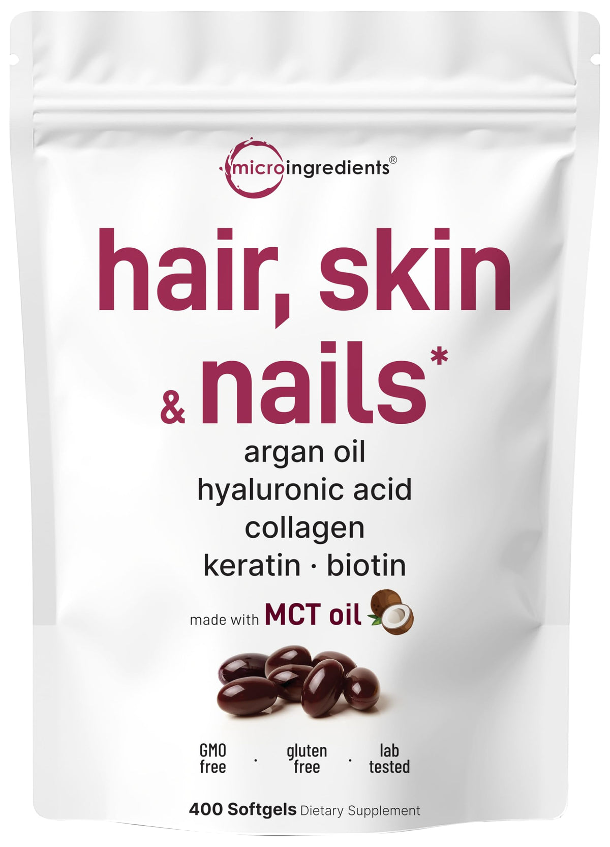 Hair Skin and Nails Vitamins for Women Men 400 Softgels 133 - Micro Ingredients Official Imagery - 2