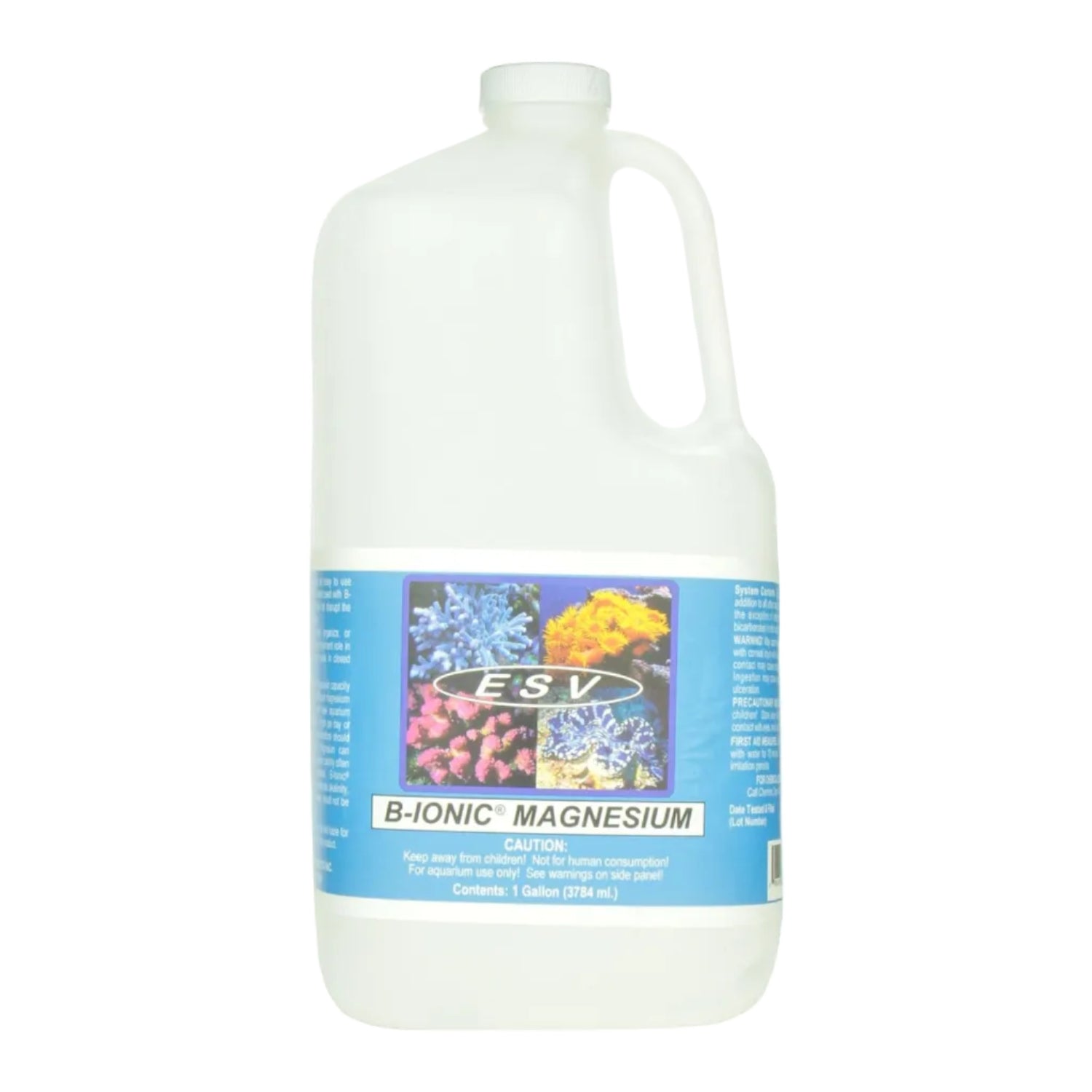 ESV Aquatics B-Ionic Magnesium supplement for coral reef saltwater aquariums, 1-gallon container with label and product details