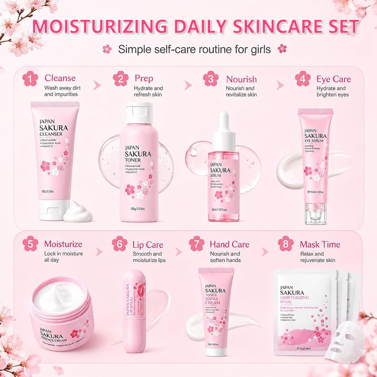 Sakura Skin Care Set for Kids Teen Girls 15PCS Daily Gentle - BliBling Official Imagery - 7