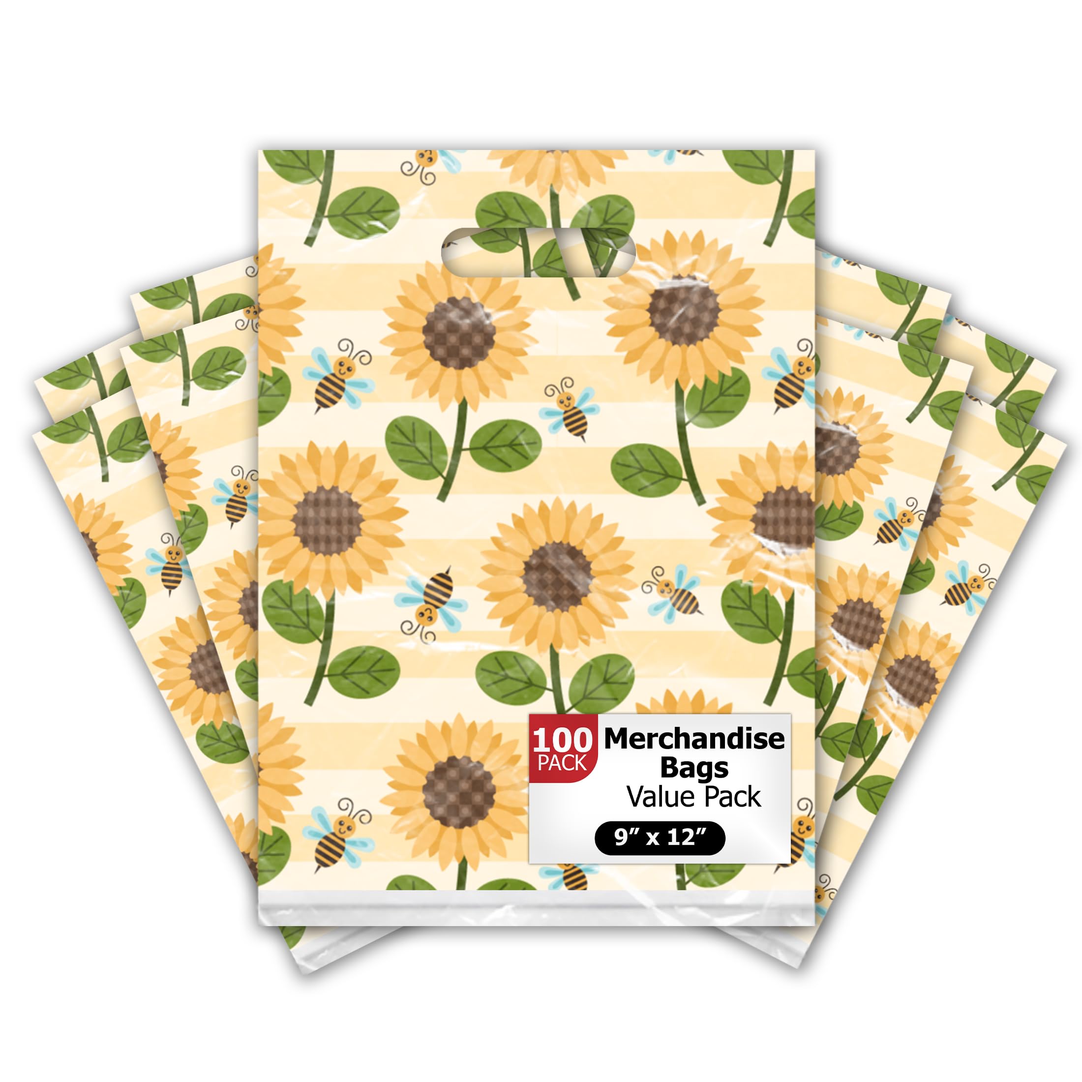 Sunflower & Bumble Bees Style with Die-Cut Handles, 9"x12" Pack - Product Imagery
