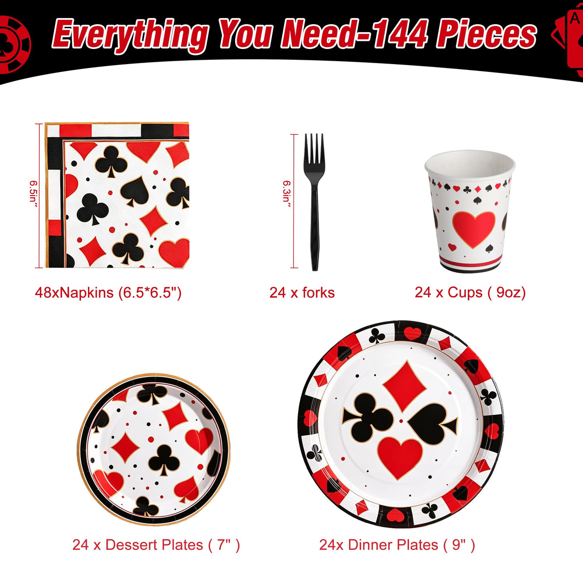 144 Pcs Casino Tableware Set for 24 Guests Heavy Duty 7 9 - COSINIA Official Imagery - 3