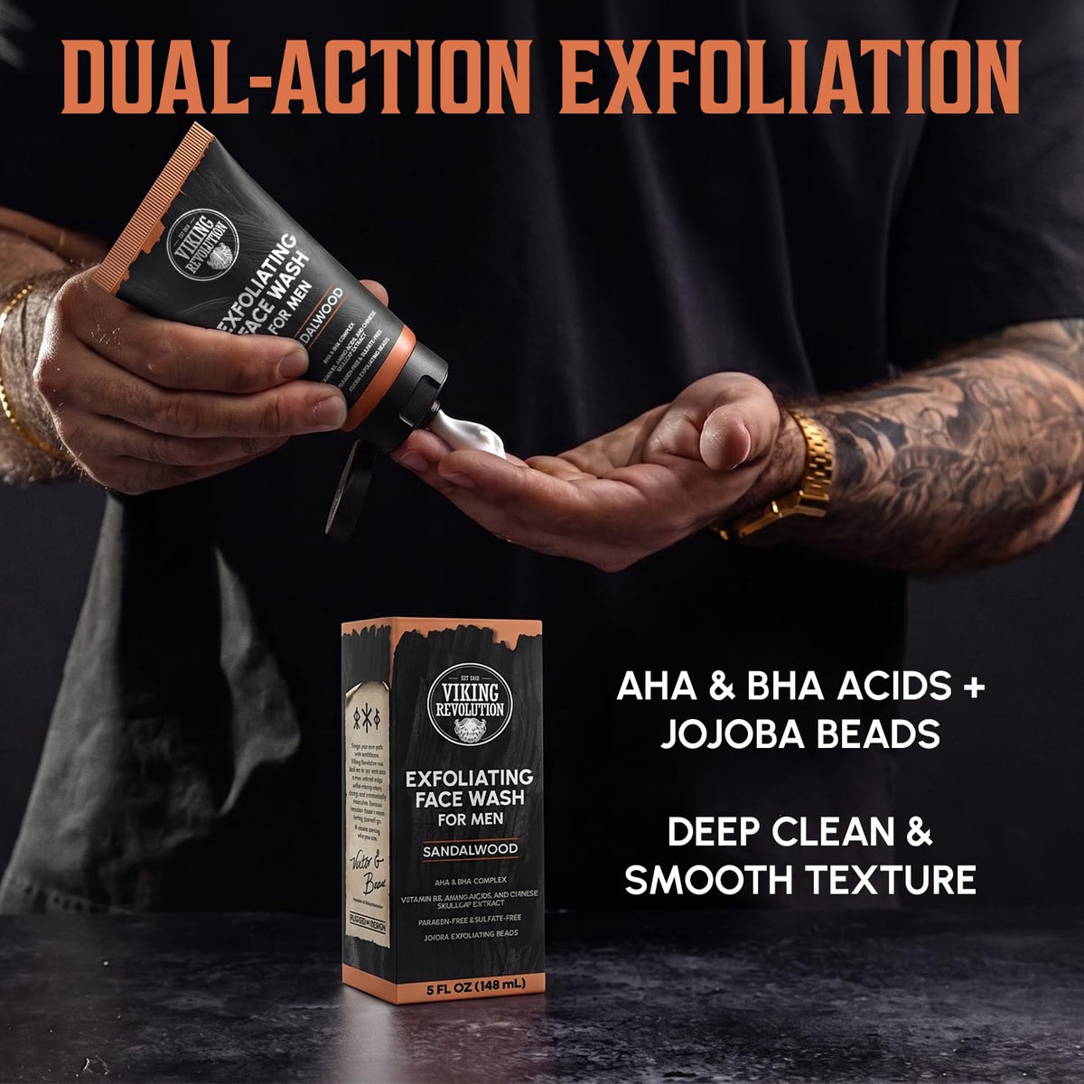 Viking Revolution Sandalwood Exfoliating Face Wash for Men - Viking Revolution Official Imagery - 3