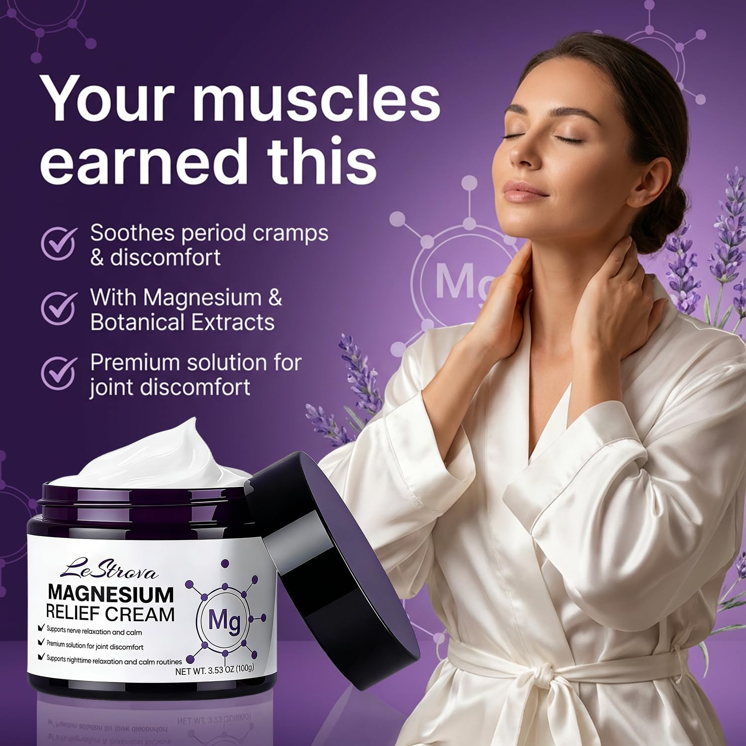 LeStrova Magnesium Cream with Peppermint & Turmeric, All Skin Types