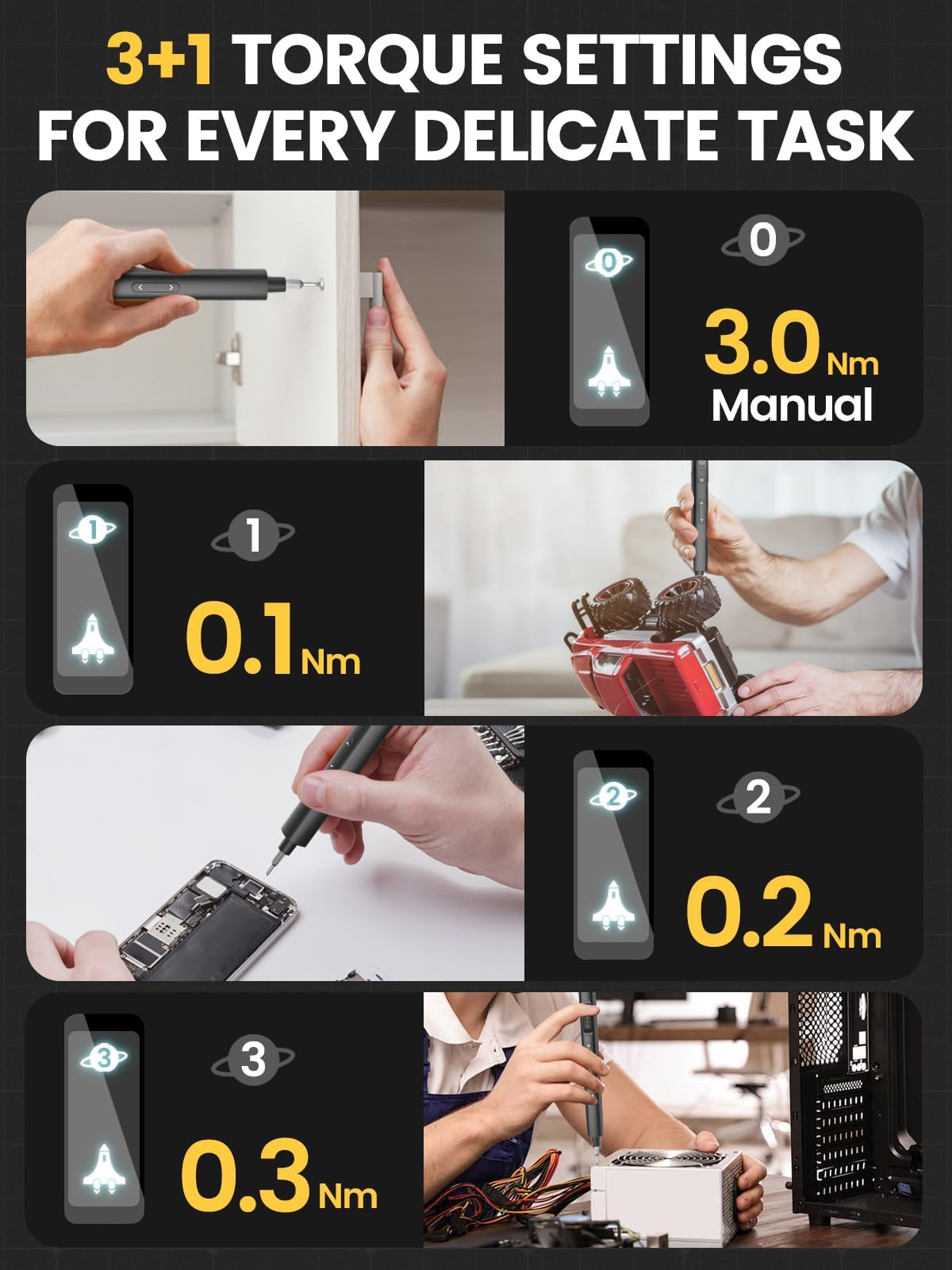 Mini Electric Screwdriver Set 60 Precision Bits 4 Torque - Sowkos Official Imagery - 5