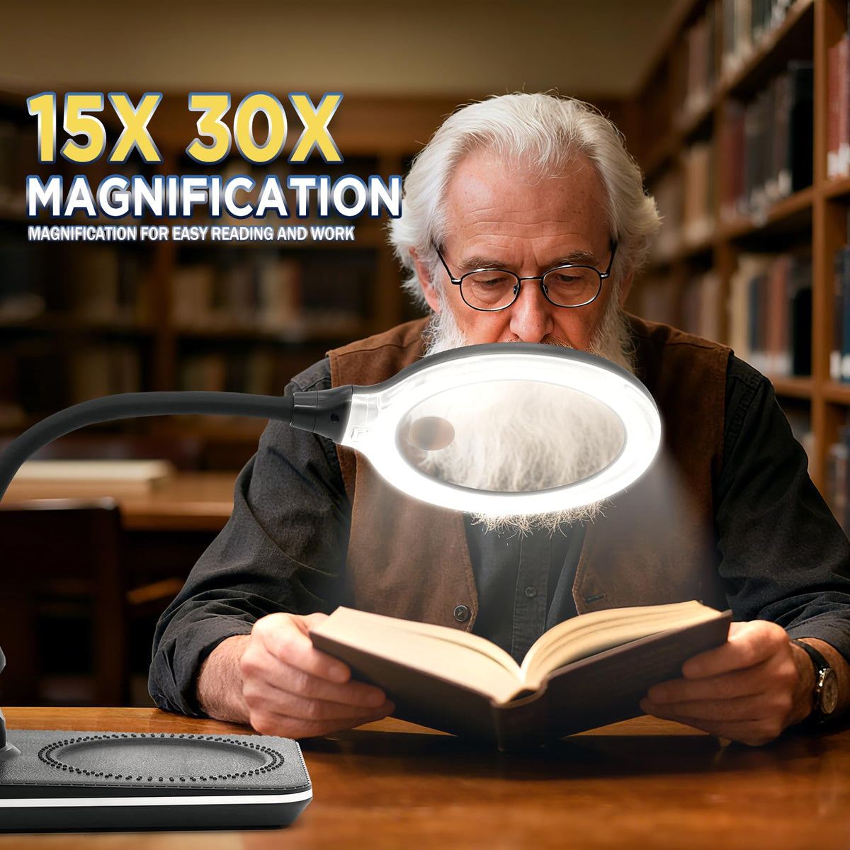 15X 30X Rechargeable Magnifying Glass with Light and Stand - Huiboer Official Imagery - 5