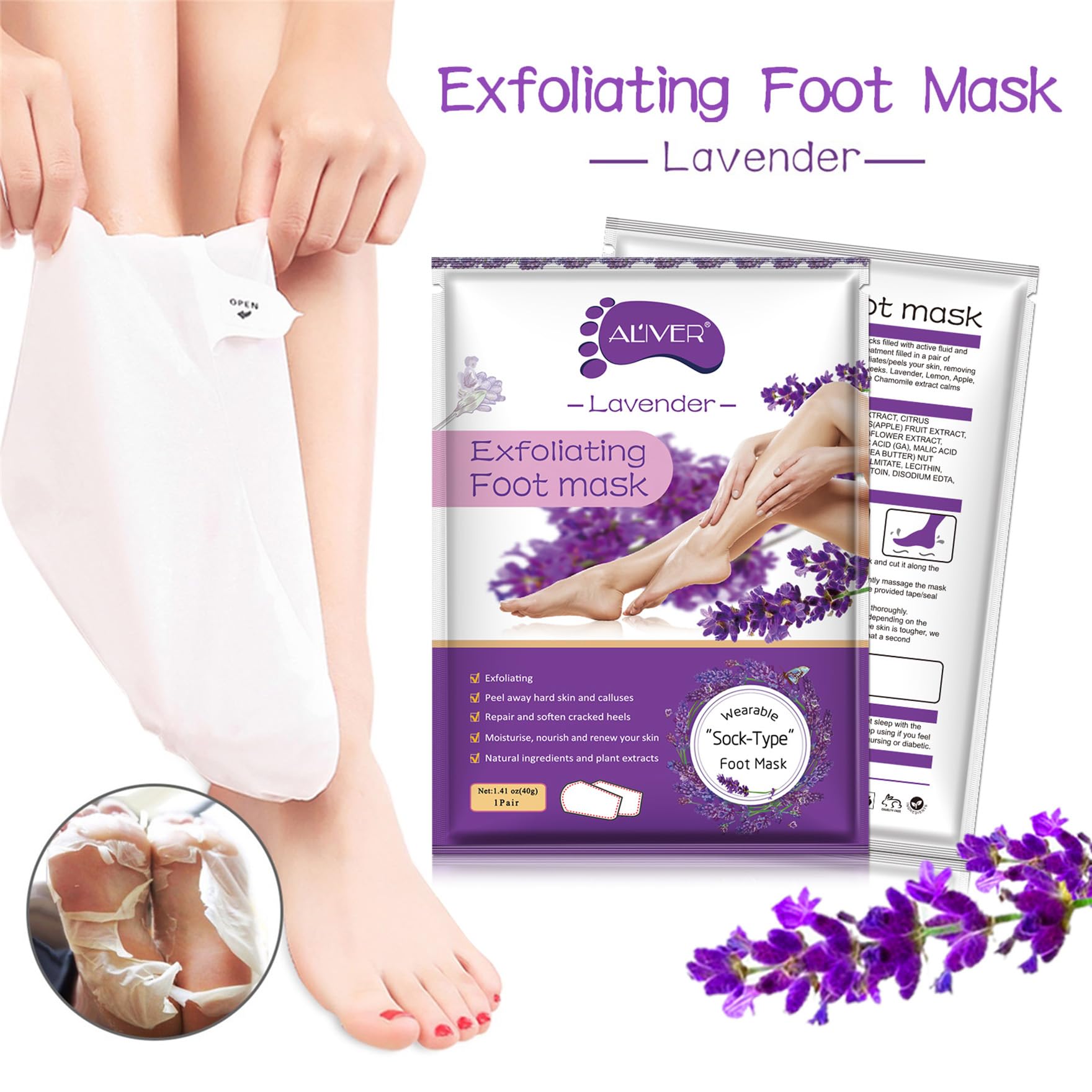 ALIVER Foot Peel Mask 3 Pack, Exfoliator Peel Off Calluses Dead Skin C - View 7
