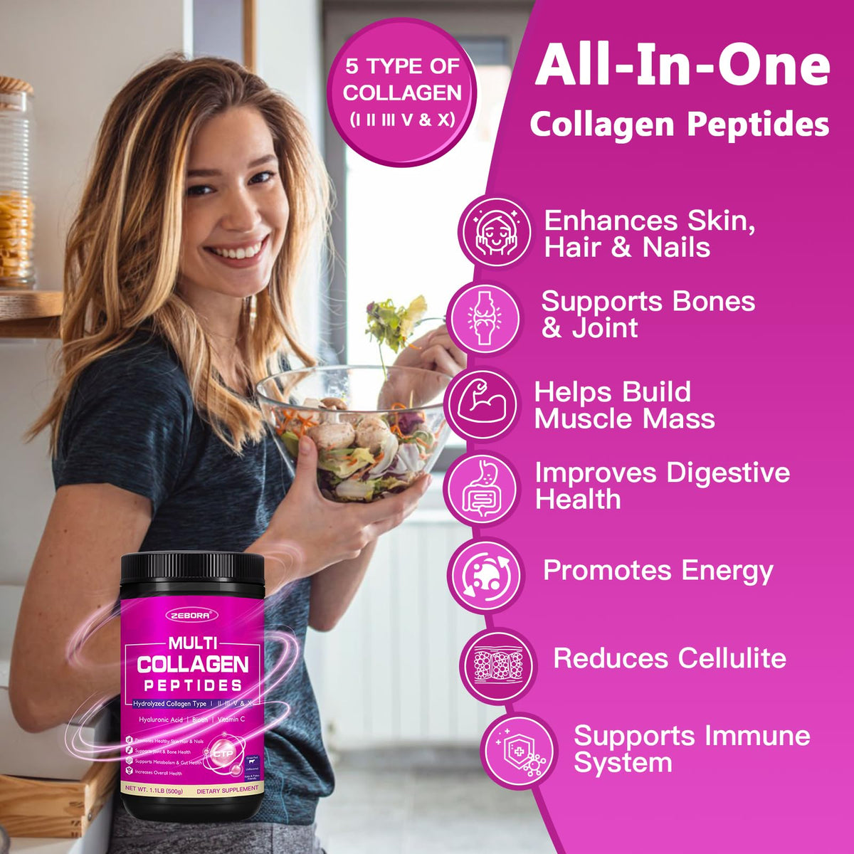 ZEBORA Multi Collagen Peptides Powder for Women 50 Servings - ZEBORA Official Imagery - 6