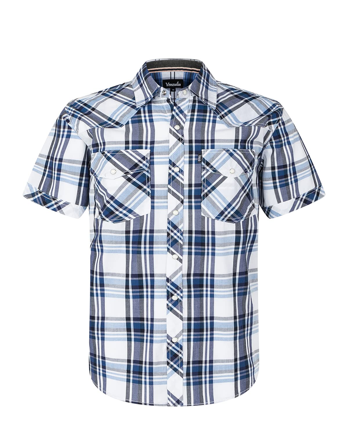 VENZULIA Men's Western Snap Casual Shirt Two Pocket Short Sleeve Shirt - VENZULIA Official Product View 1