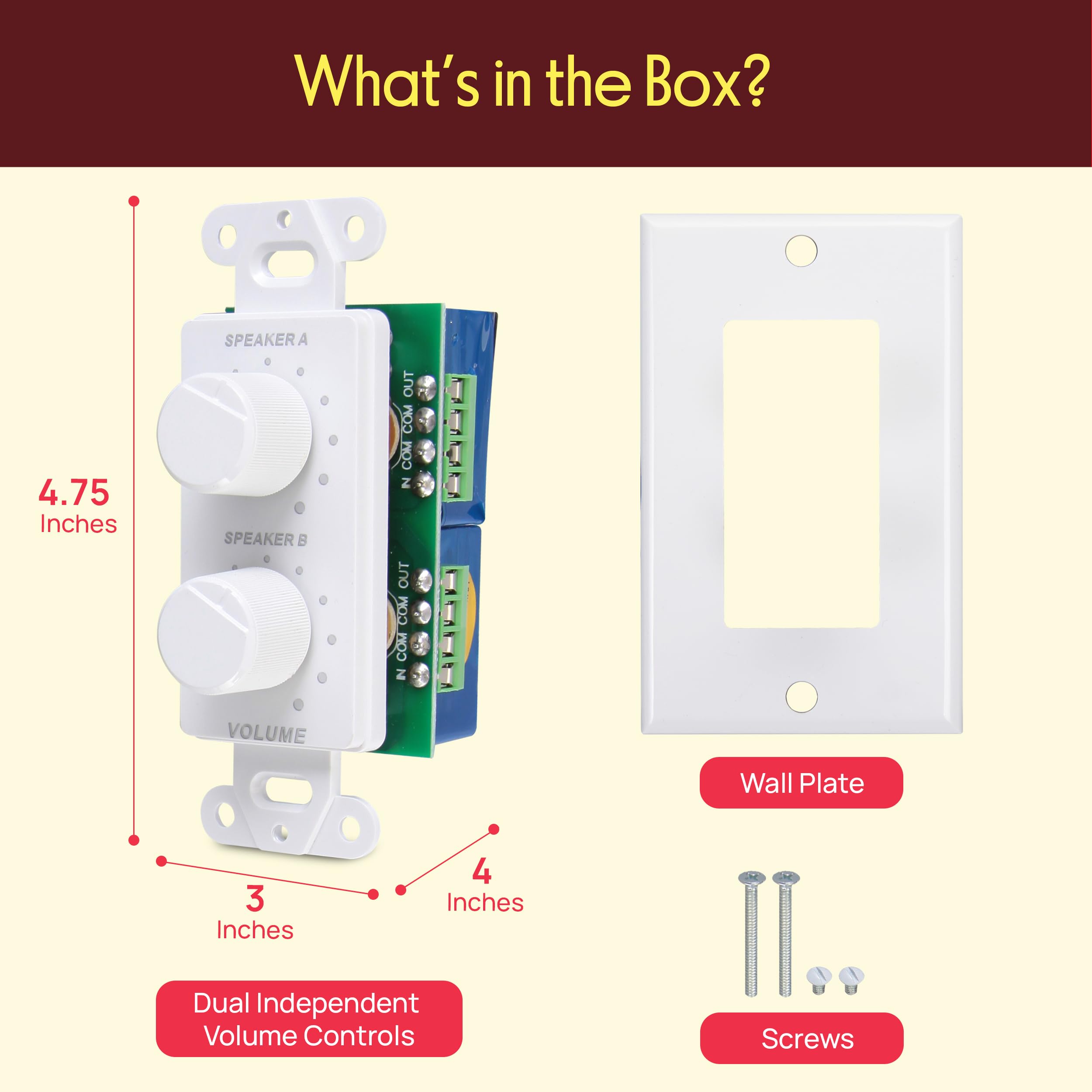In Wall Speaker Volume Control - Home Audio Smart 2-Channel A/B D by Pyle - Angle View 2