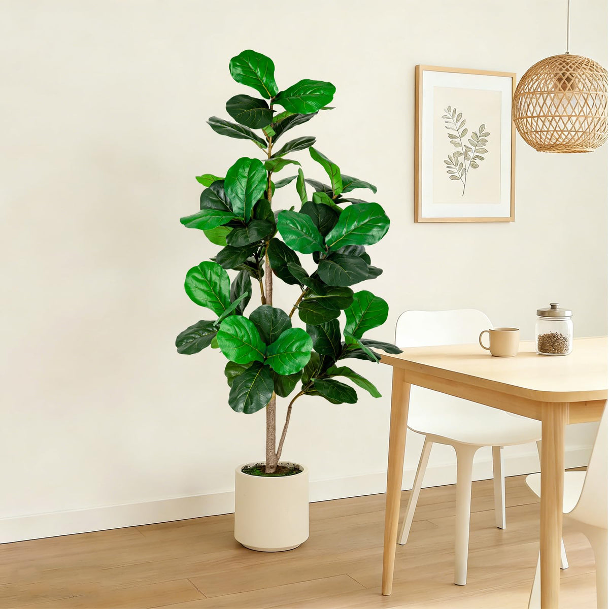 VIVATREES 5FT Fiddle Leaf Fig Artificial Tree with White - VIVATREES Official Imagery - 1