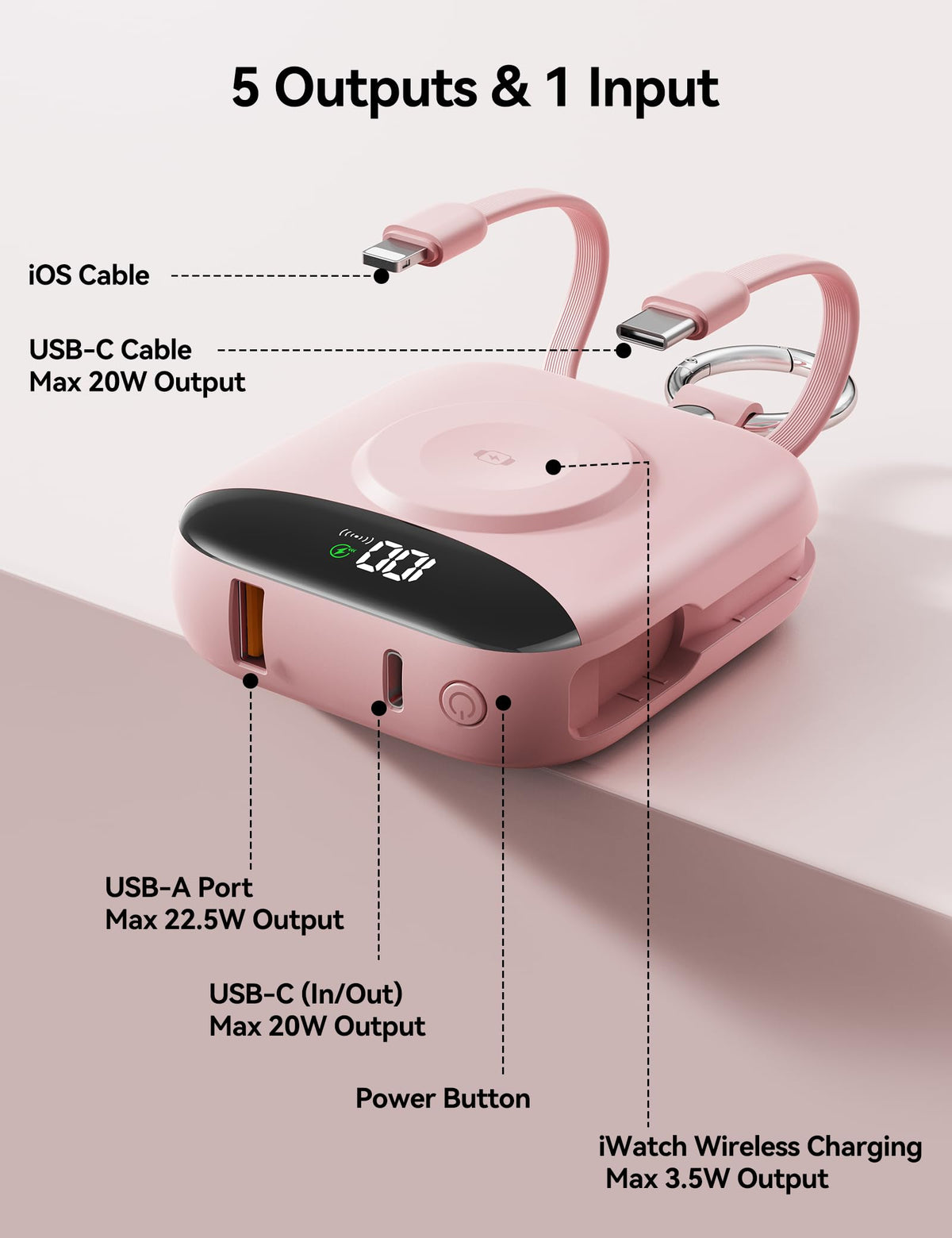 Portable Charger 10000mAh 22 5W Power Bank Built in 2 Cables - BLJIB Official Imagery - 5