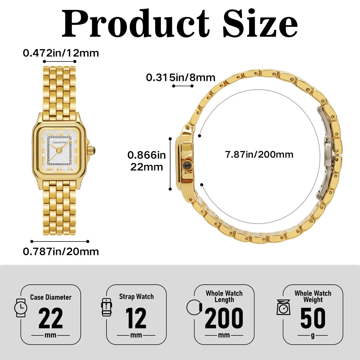 Gold Watches for Women Vintage Rectangular Dainty Jewelry - Casotime Official Imagery - 5