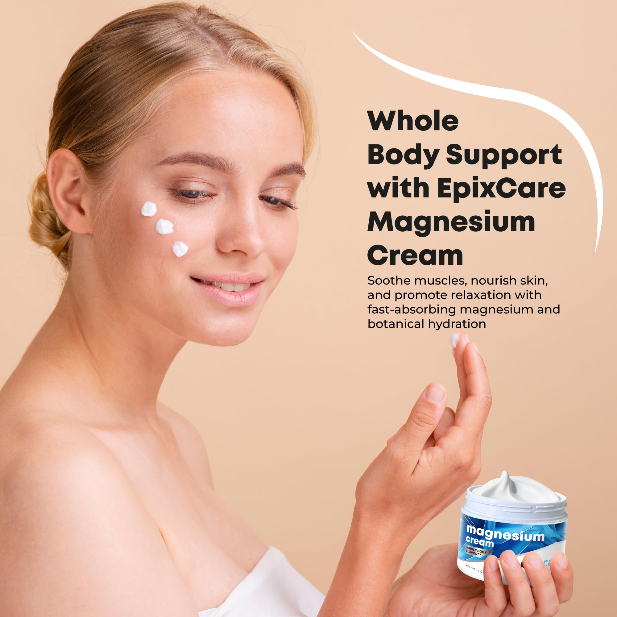 EpixCare Magnesium Cream skin moisturizer in 4oz jar, designed for neuropathy relief and relaxation, with a smooth, creamy texture.