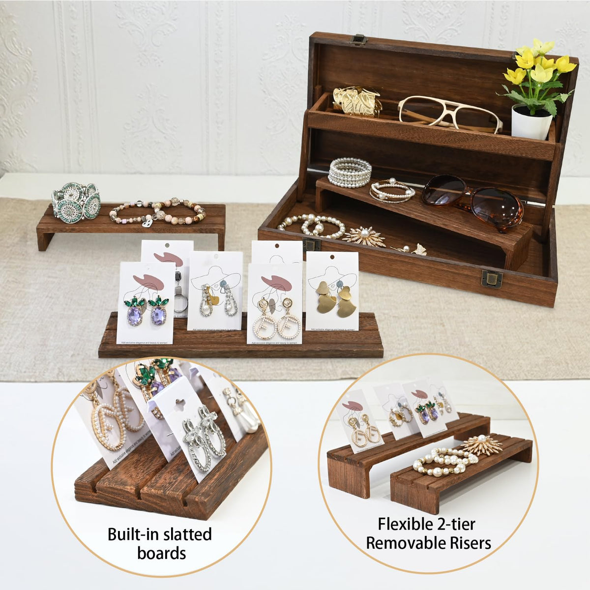 MOOCA 3 Tier Portable Wooden Jewelry Display Risers Carrying - MOOCA Official Imagery - 5