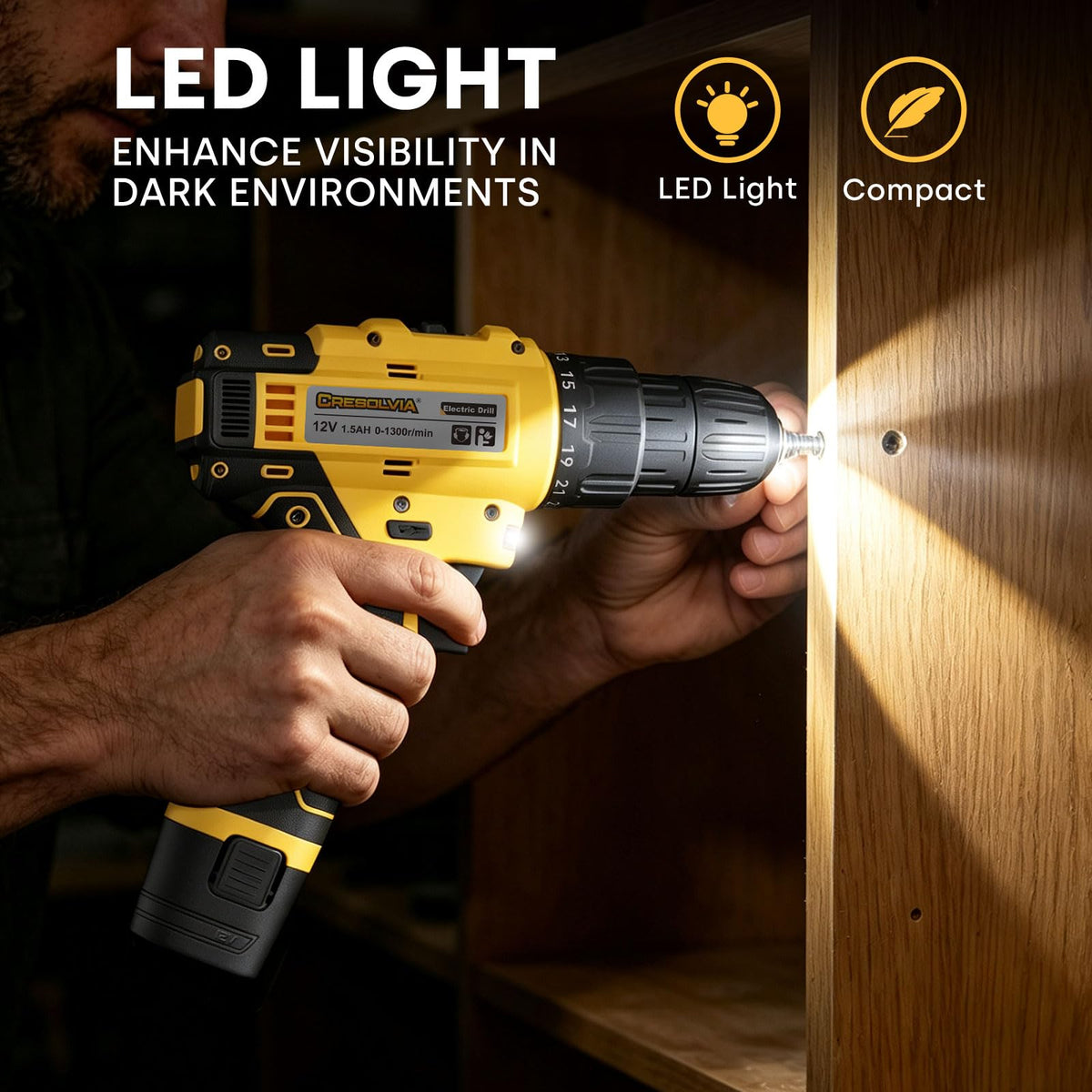 Drill Set Tool Kit for Home with 12V Cordless Power Drill - CRESOLVIA Official Imagery - 6