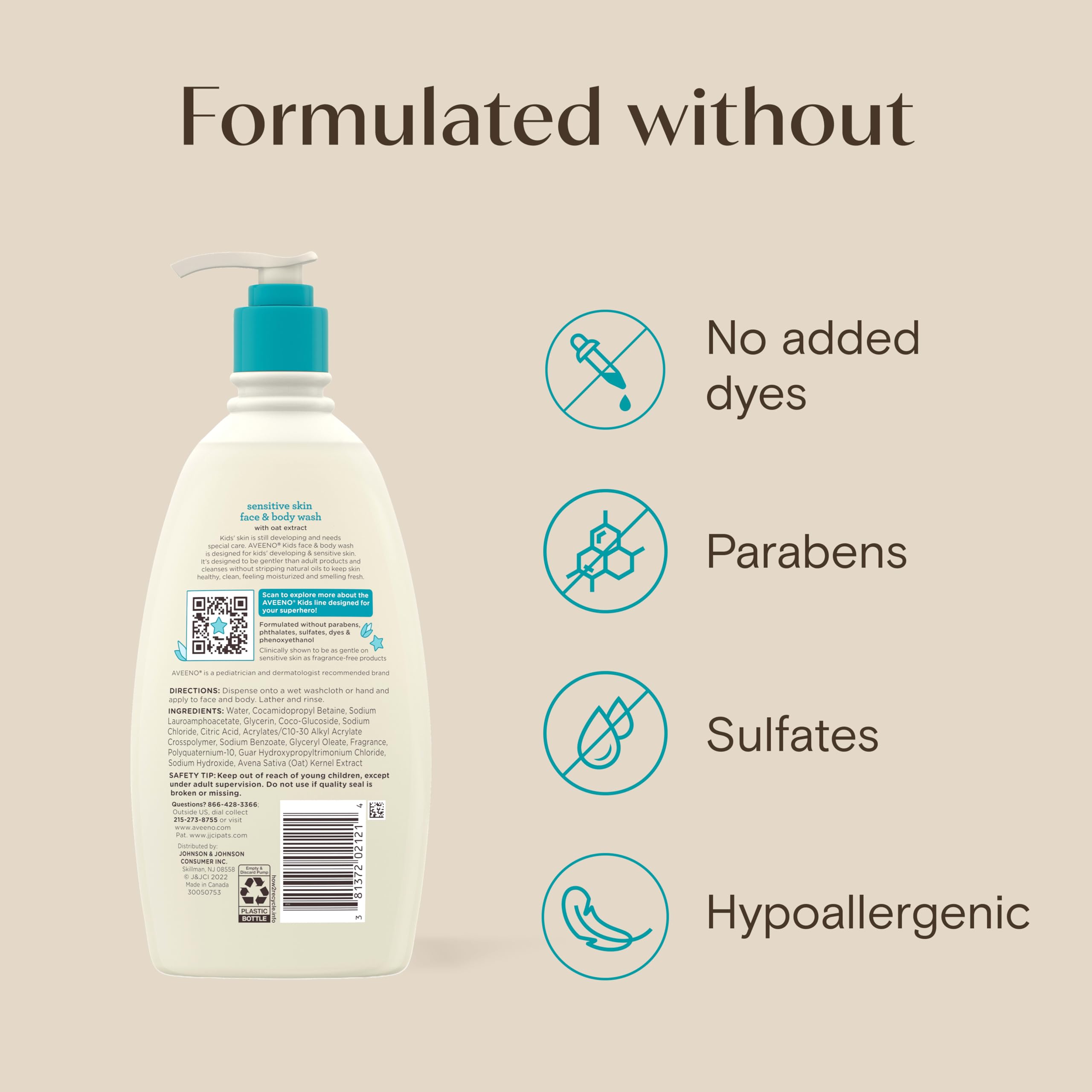 Aveeno Kids Face & Body Wash, Sensitive Skin, 18 fl. oz - Elefair Tech Official Product View 10