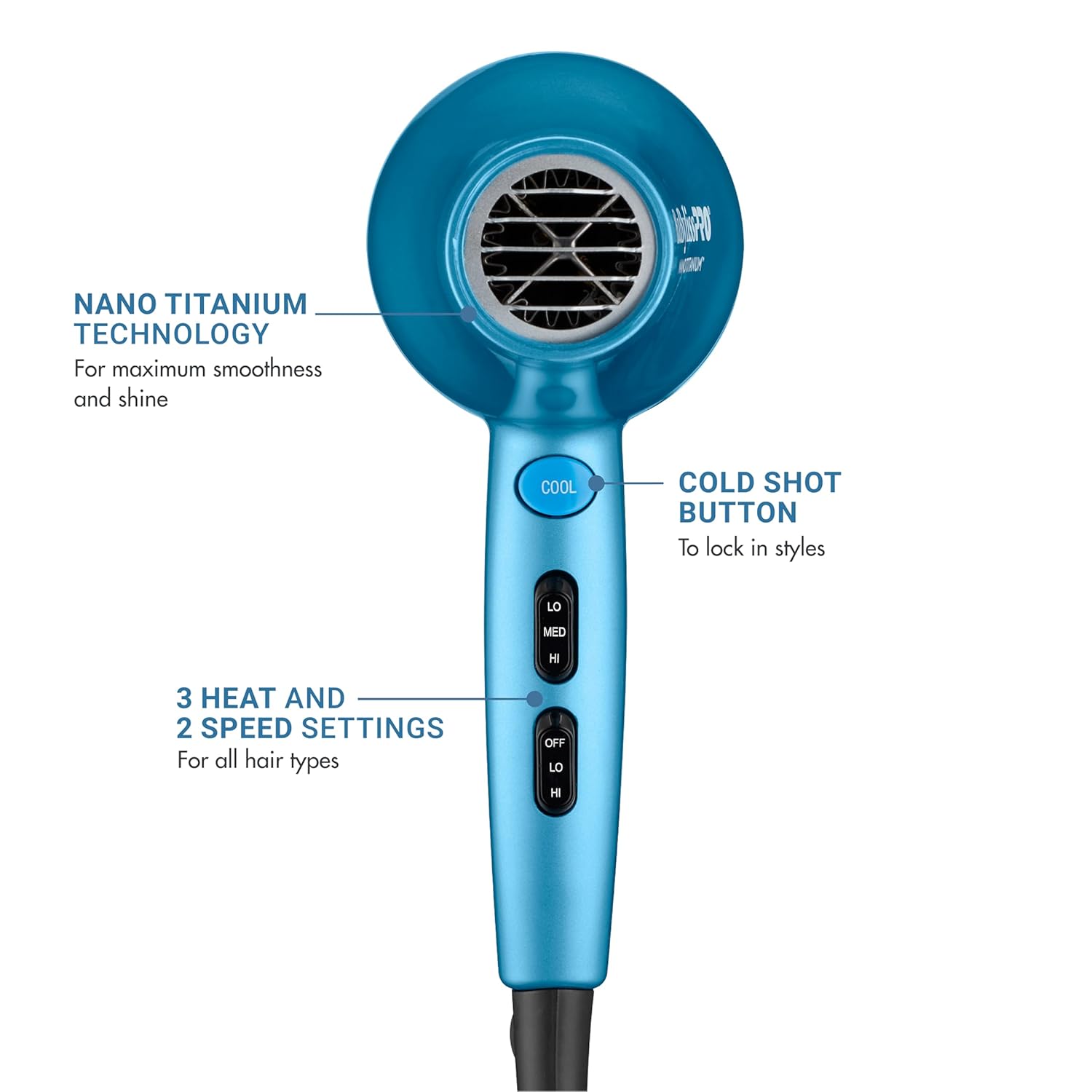 Elefair Nano Titanium 2000W professional blow dryer with concentrator nozzle and ionic technology for fast, smooth hair styling.