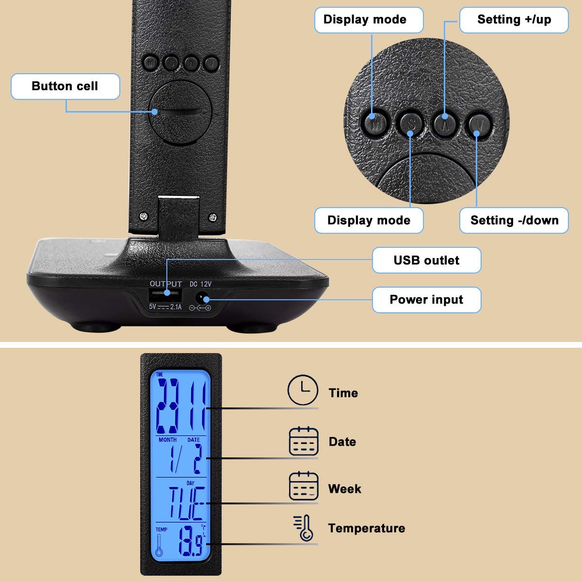 LED Desk Lamp with Wireless Charger Suitable for Home Office - XIZDDL Official Imagery - 6