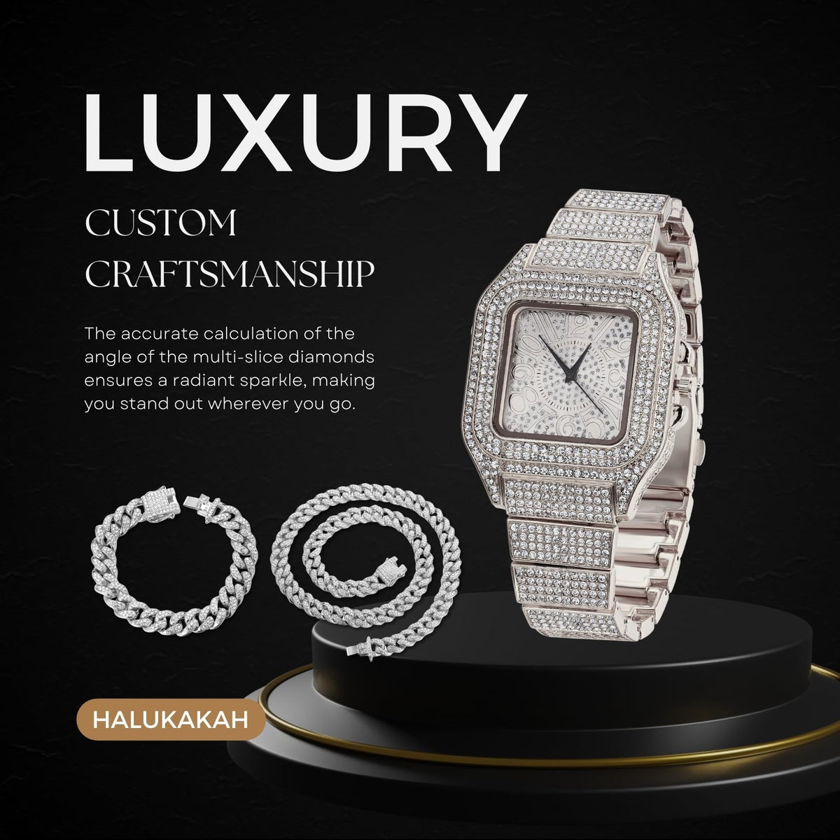 Halukakah Diamonds Gold Watch Iced Out Men s 18K Real Gold - Halukakah Official Imagery - 6