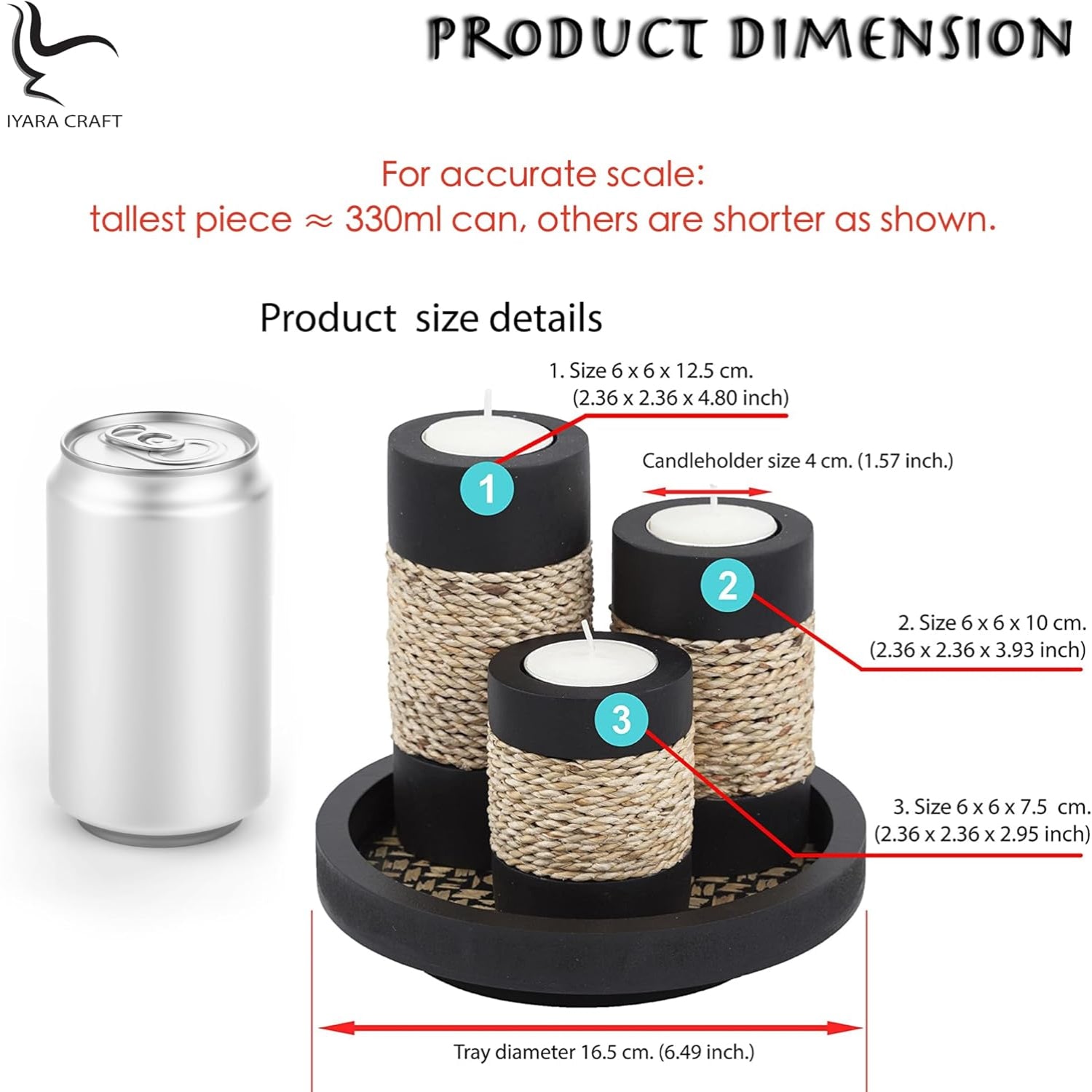 Set of 3 rustic black wooden tealight candle holders with trays by IYARA CRAFT, featuring a handcrafted, rustic design.