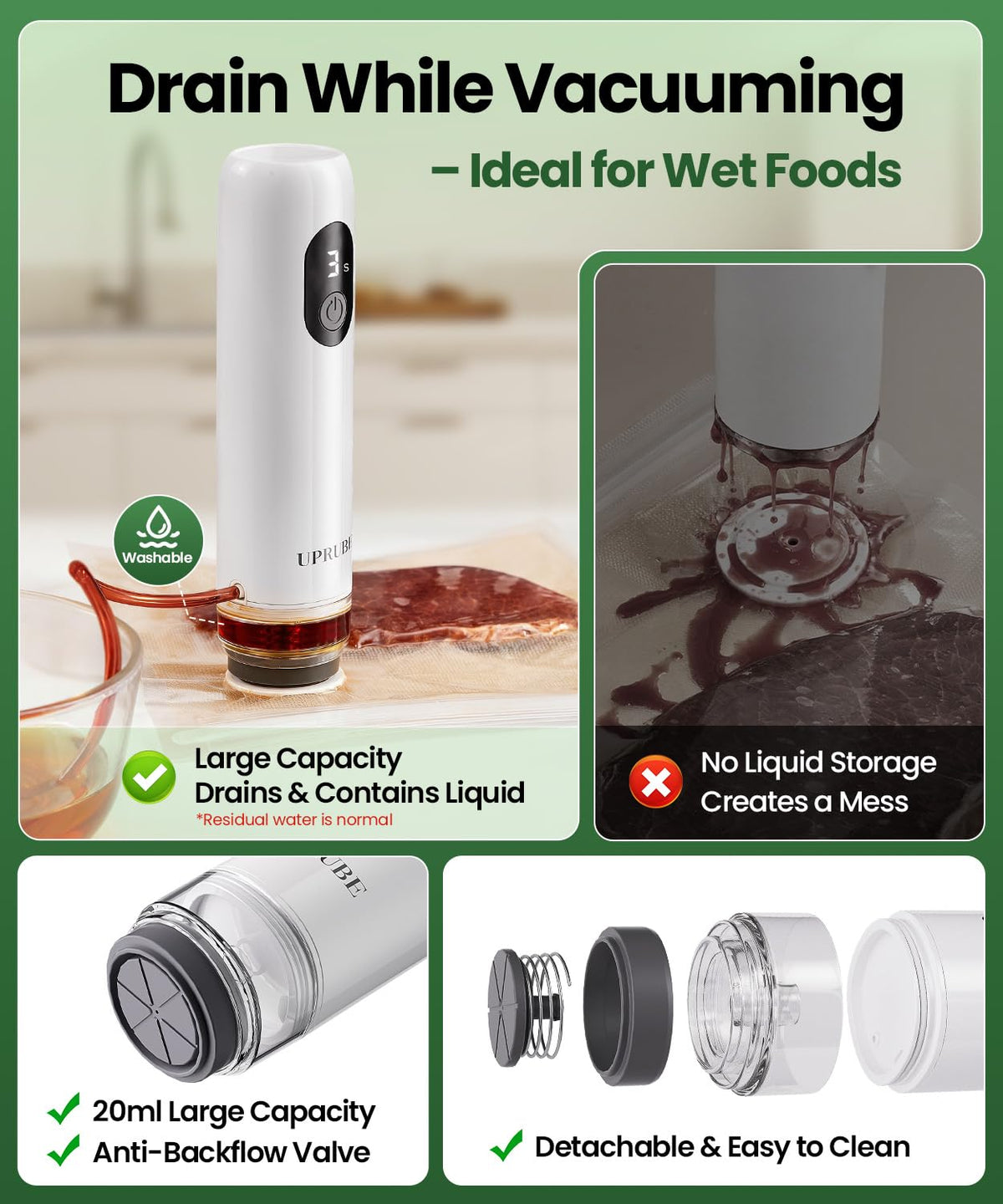 Compact Vacuum Sealer for Food Drainage Tube Wet Food 30 - UPRUBE Official Imagery - 5