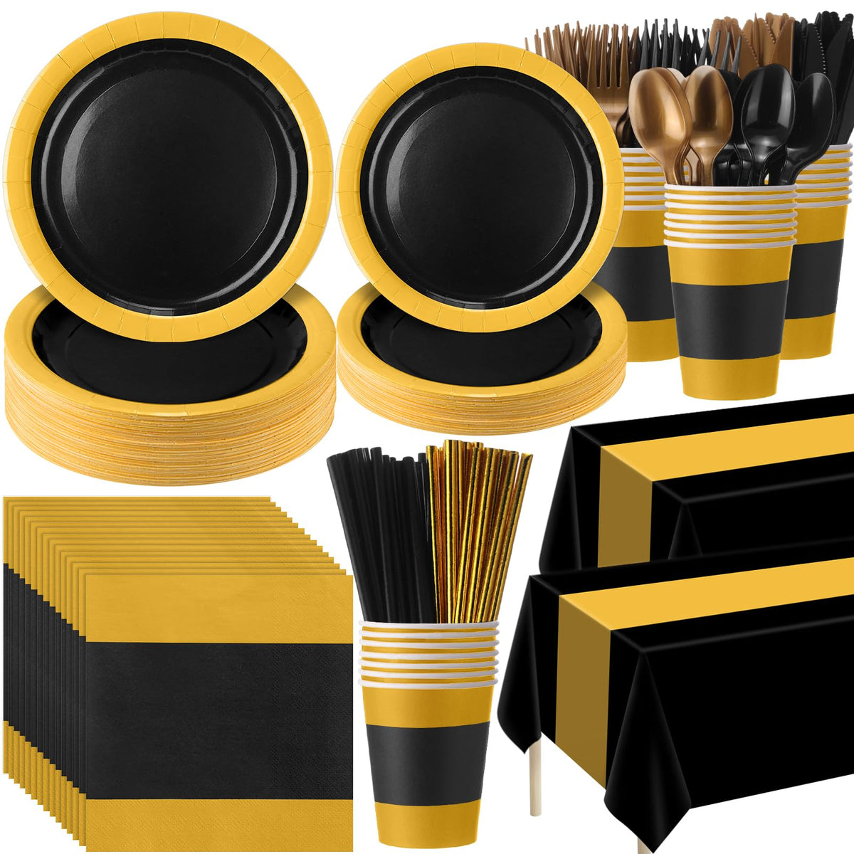 Funnymoom 452 Pcs Black and Gold Party Decoration Supply for - Funnymoom Official Imagery - 1