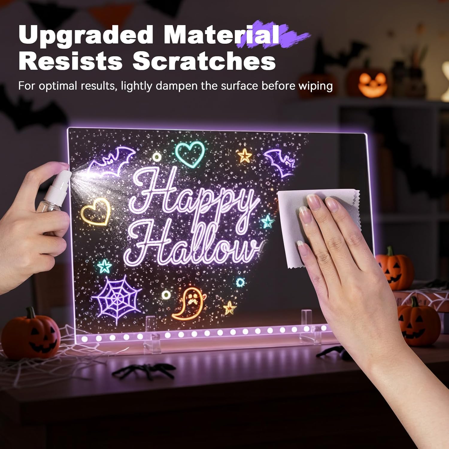 PHOSHO 16-inch LED drawing board for kids with 7 neon colors and glow note message feature, illuminated, colorful art surface.