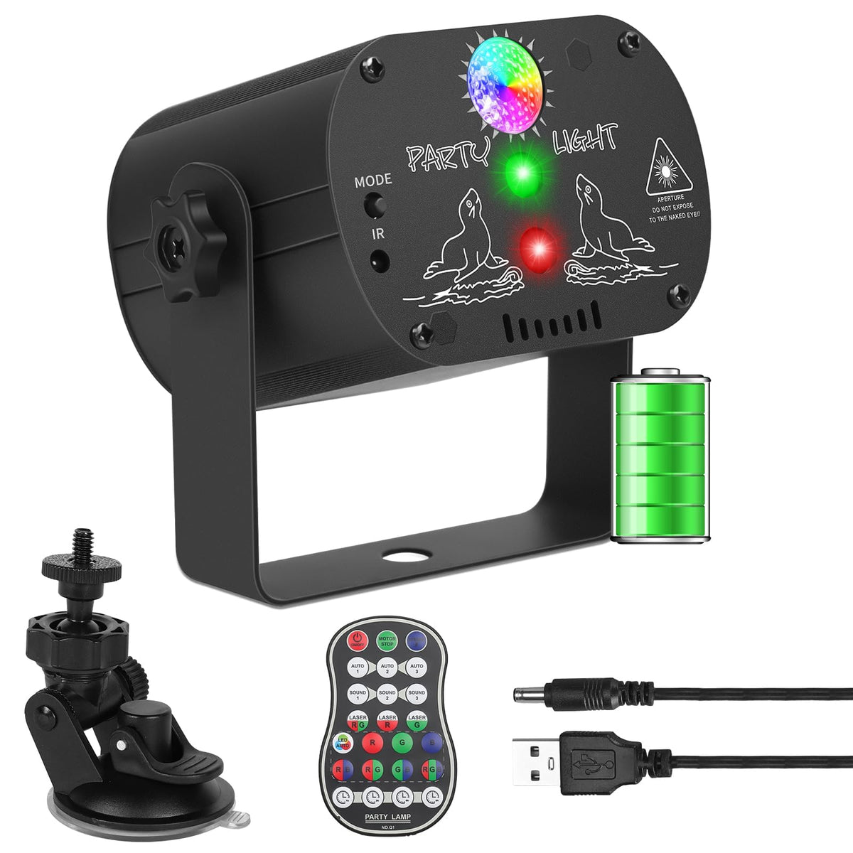 Party Lights DJ Disco Light RGB LED Strobe Light Battery - Qajok Official Imagery - 1