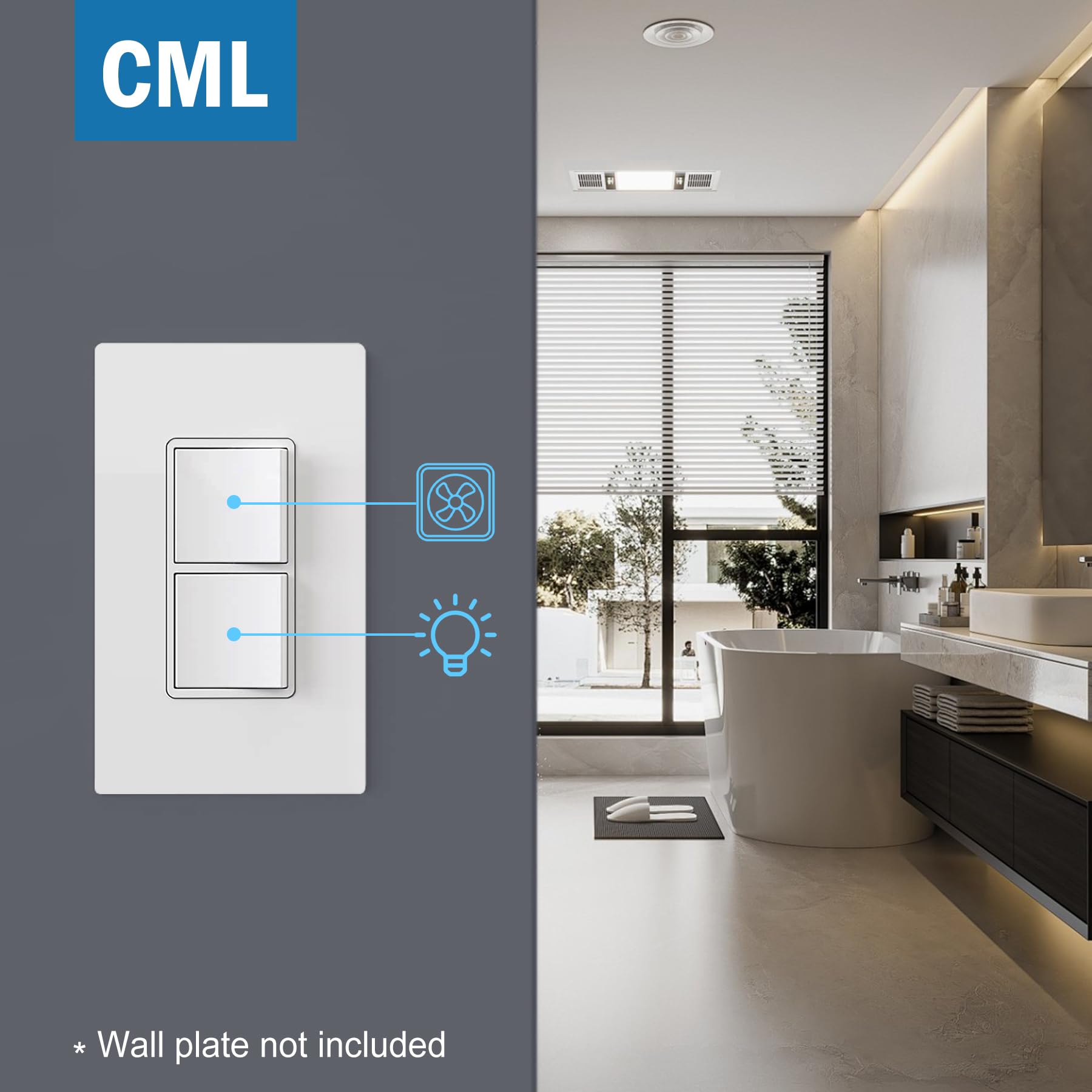 CML Double Rocker Light Switch 5-Pack, 15A 120V White