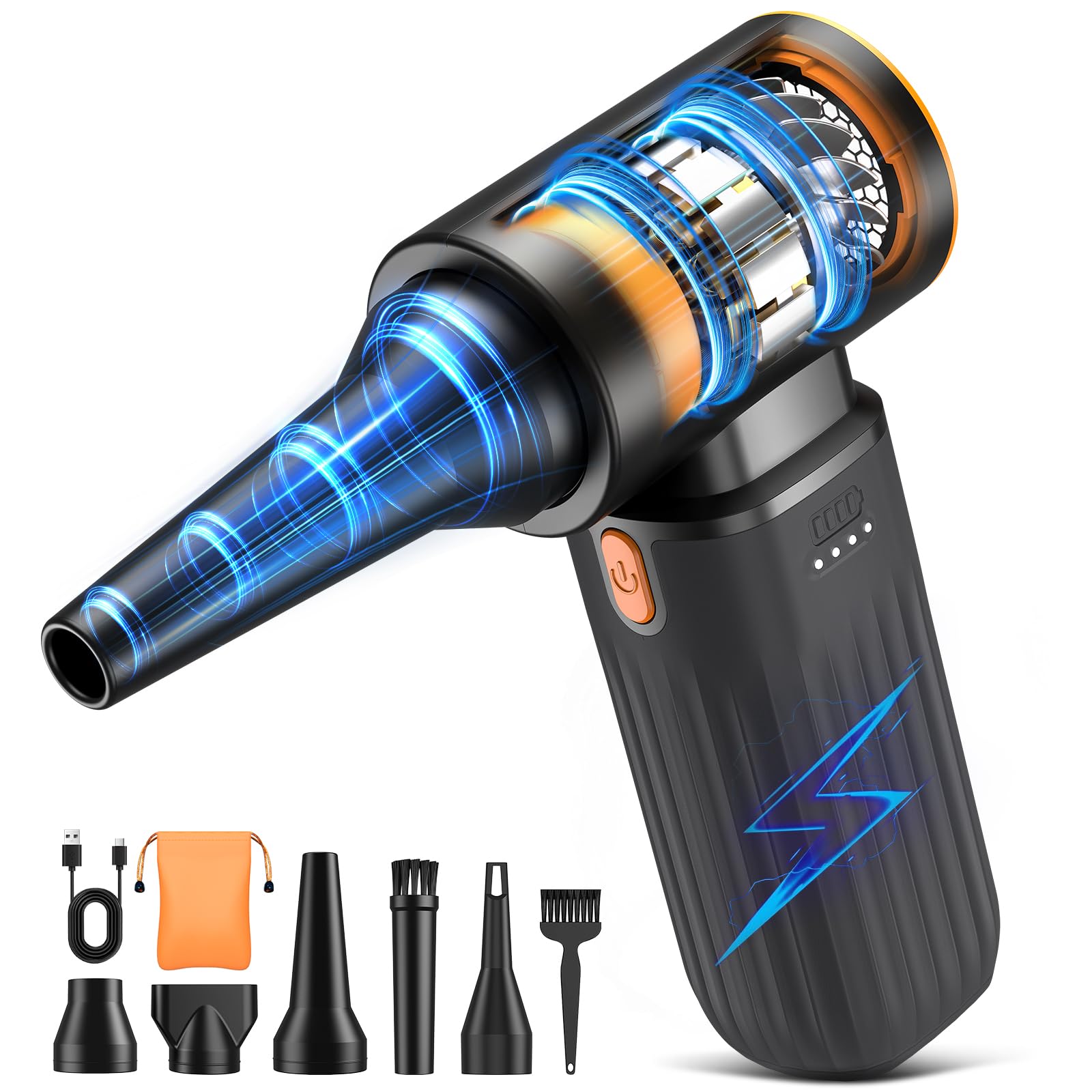 VASSON cordless compressed air duster with 260000 RPM, 3-speed adjustable settings, ideal for cleaning electronics and hard-to-reach areas.