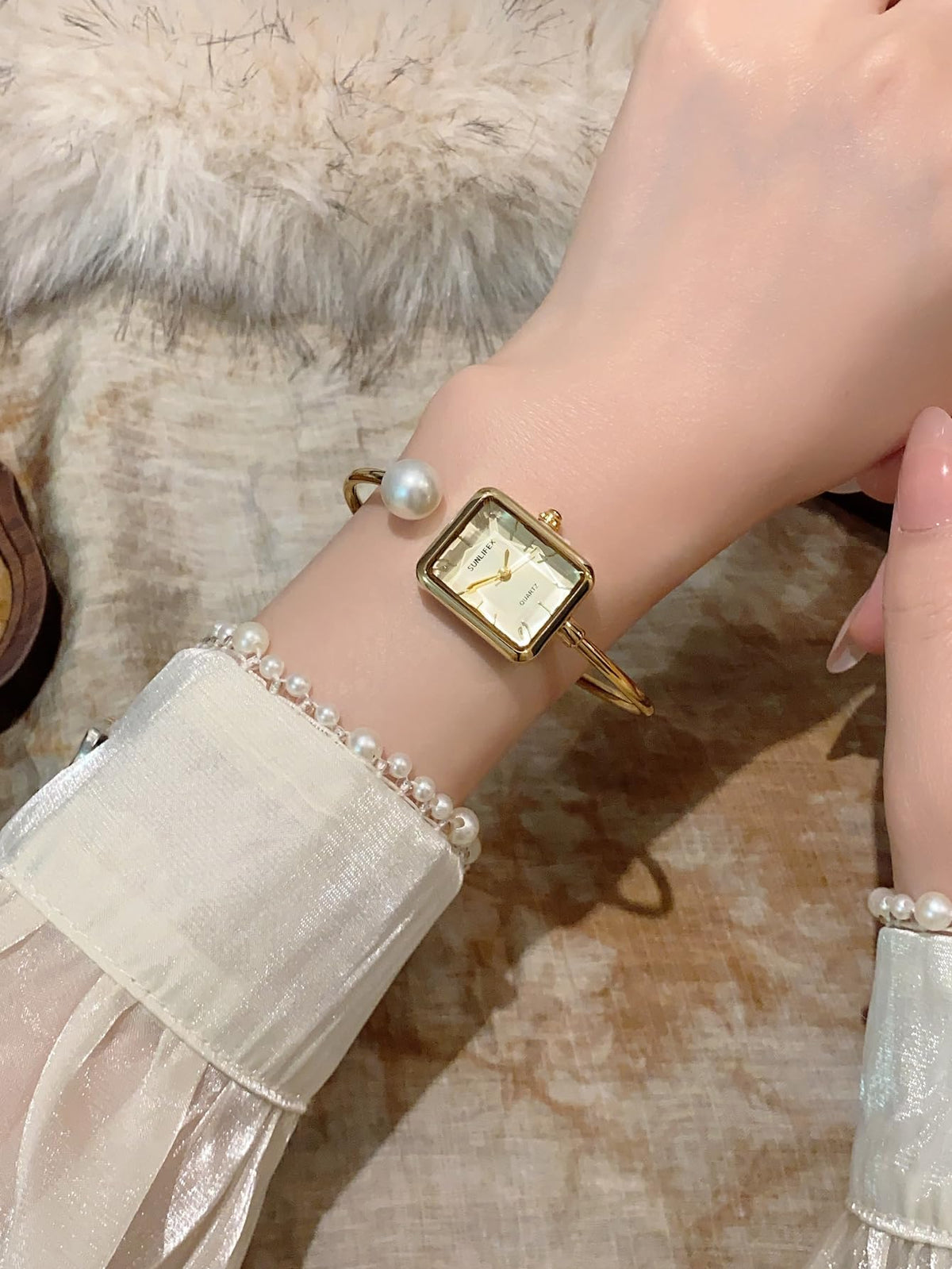 Gosasa Pearl Bangle Watch for Women Gold Bracelet Watch with - Gosasa Official Imagery - 4